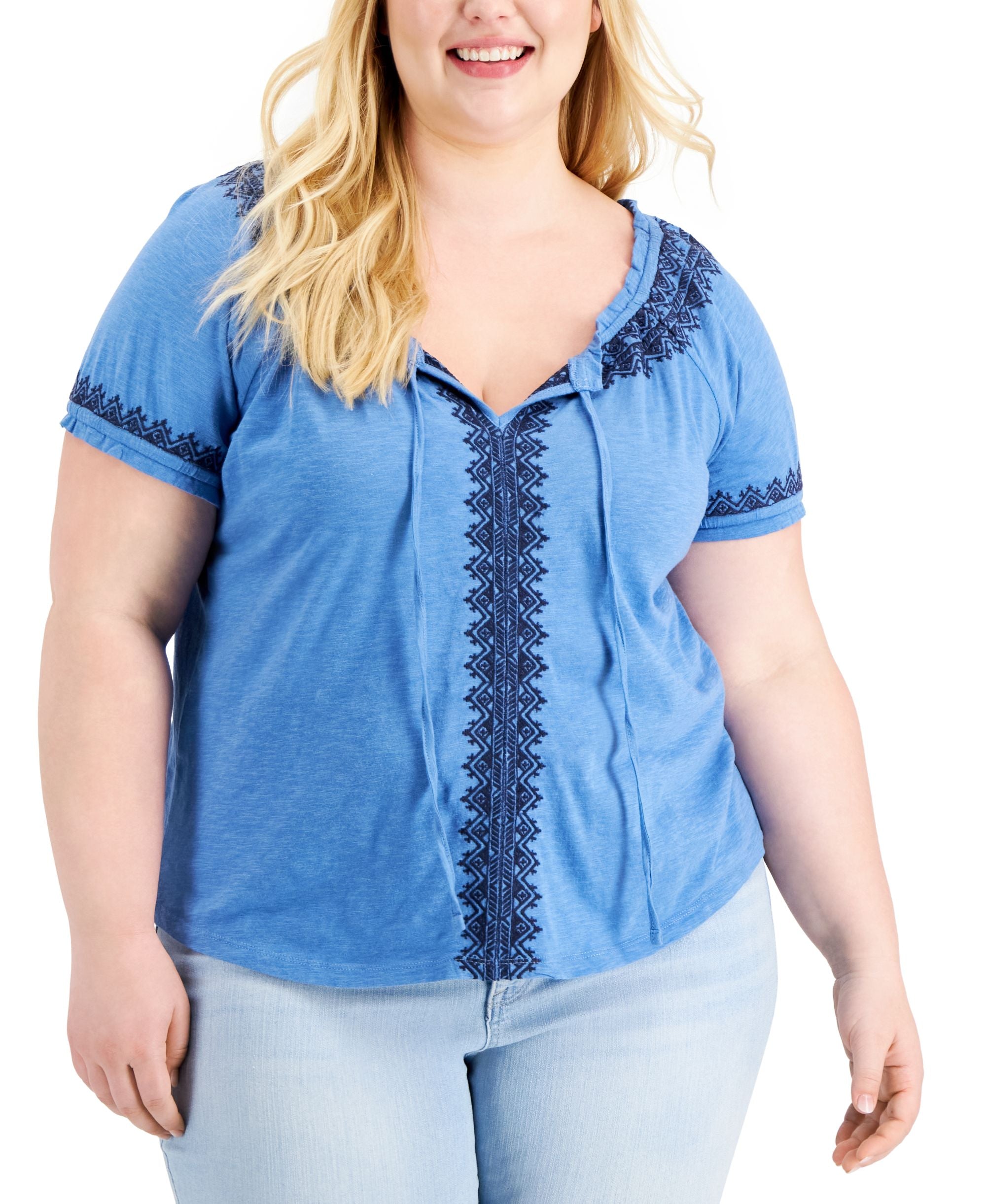 Style & Co Plus Size Tie Neck Top