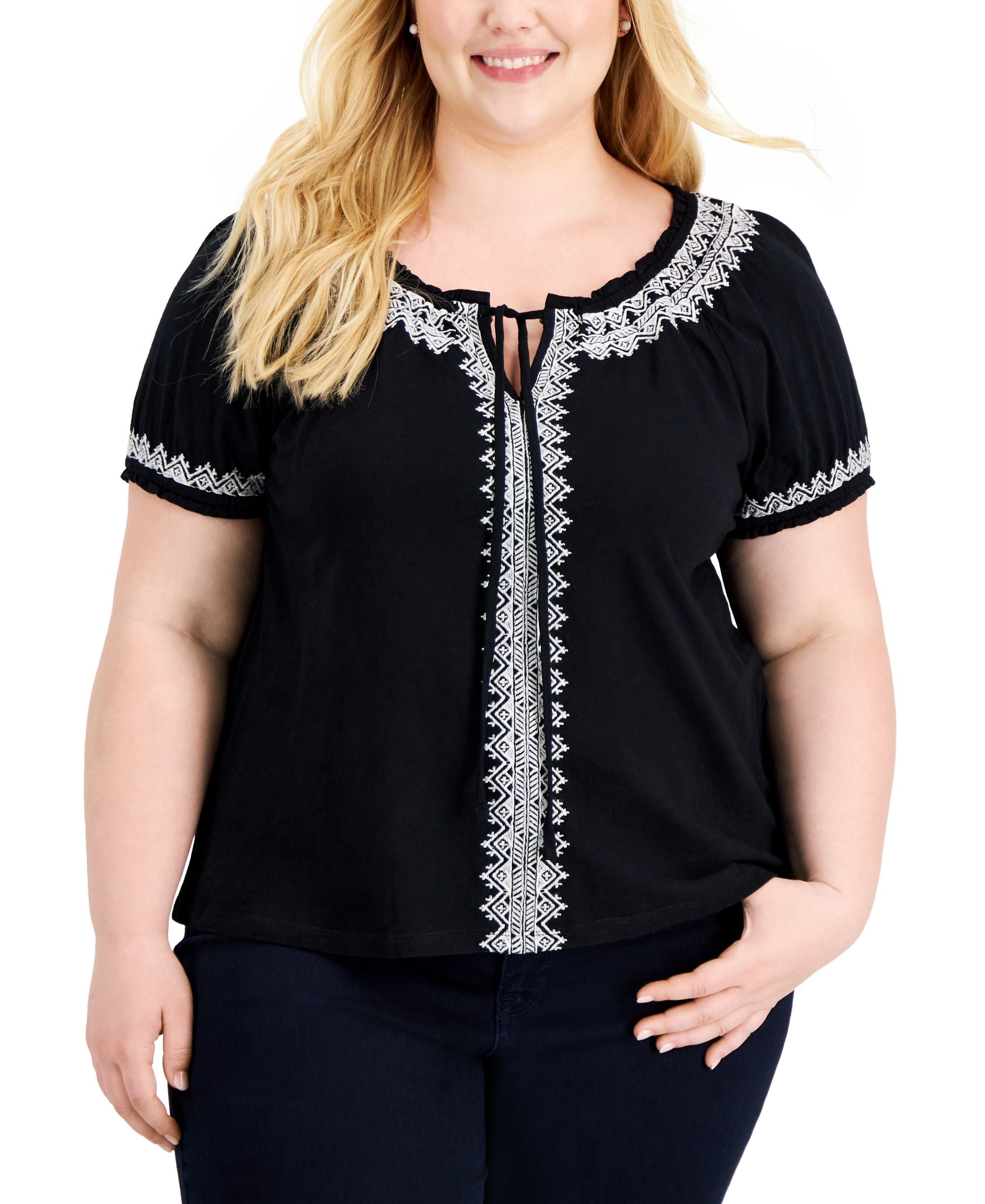 Style & Co Plus Size Tie Neck Top
