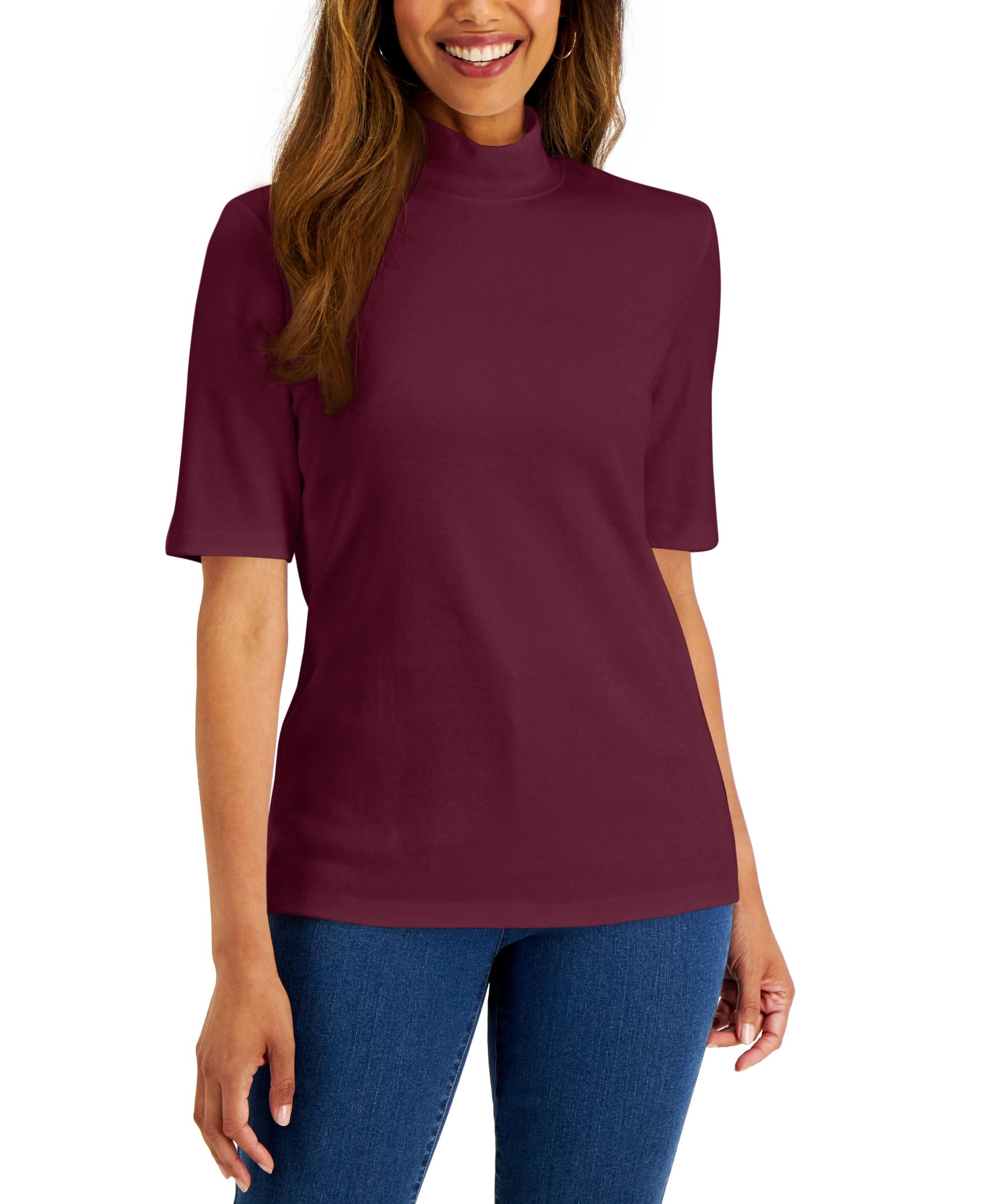 Karen Scott Cotton Mock Neck Top