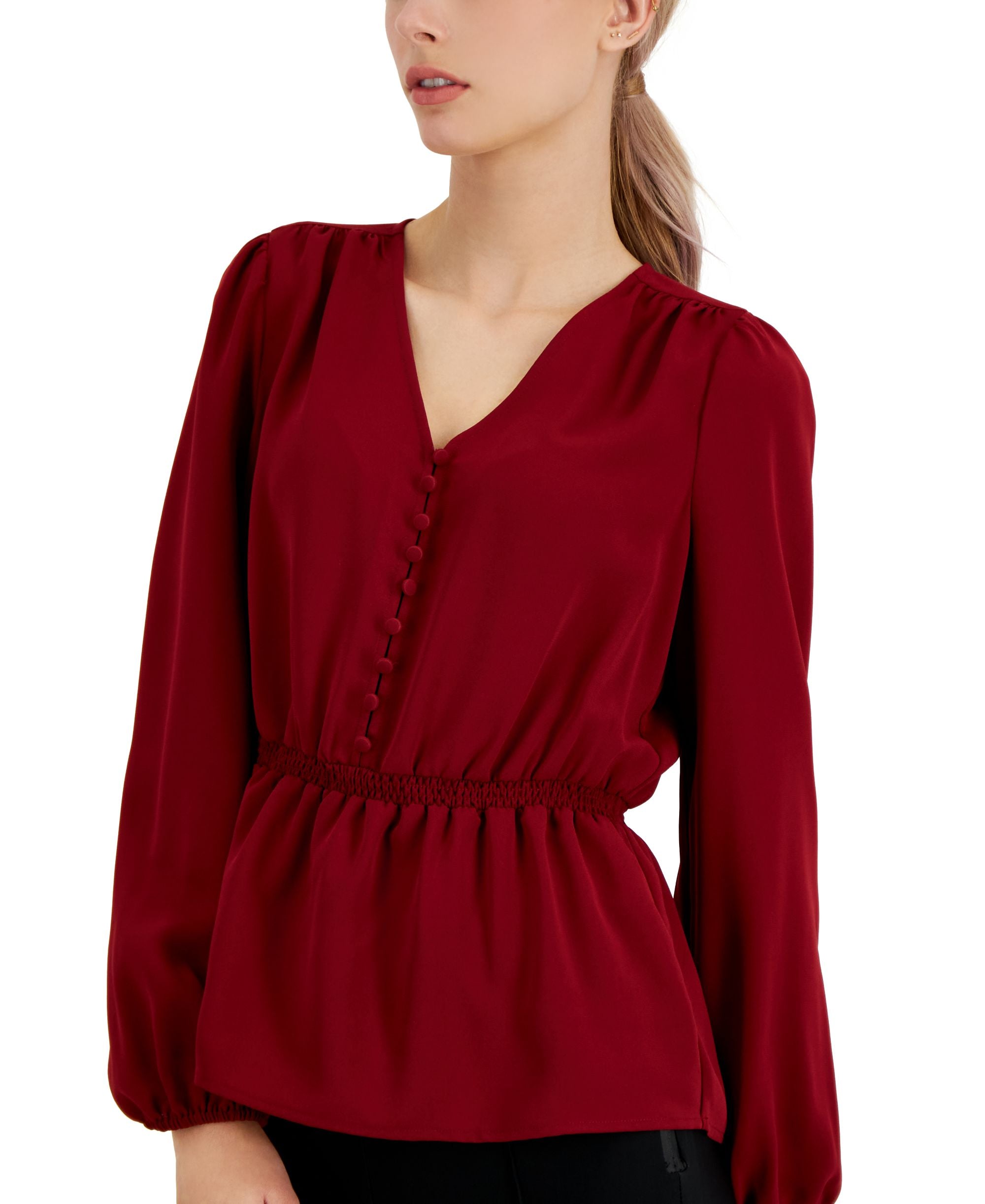 Alfani Petite Smocked Peplum Top