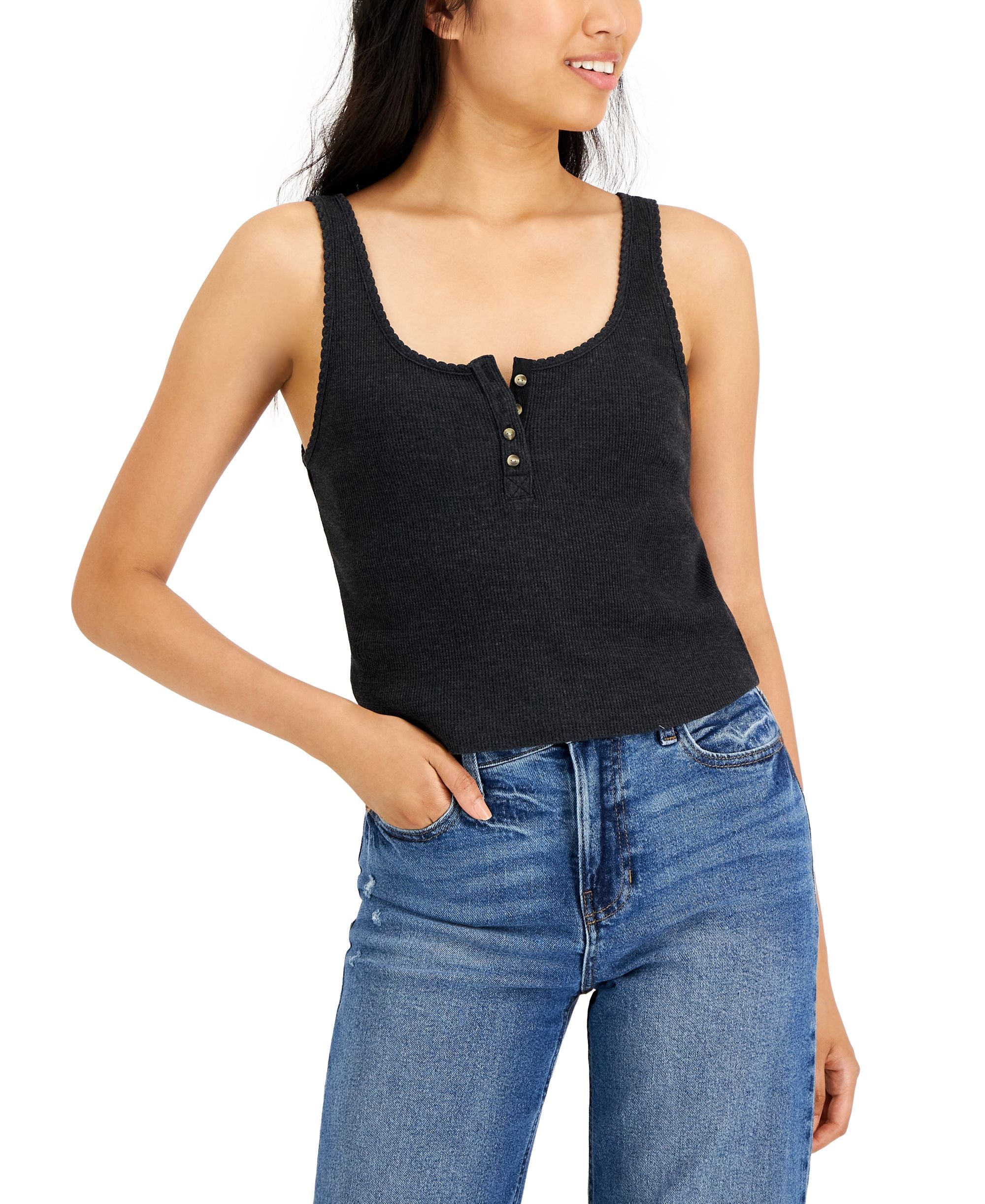 Lucky Brand Womens Waffle Boy Henley Tank Top