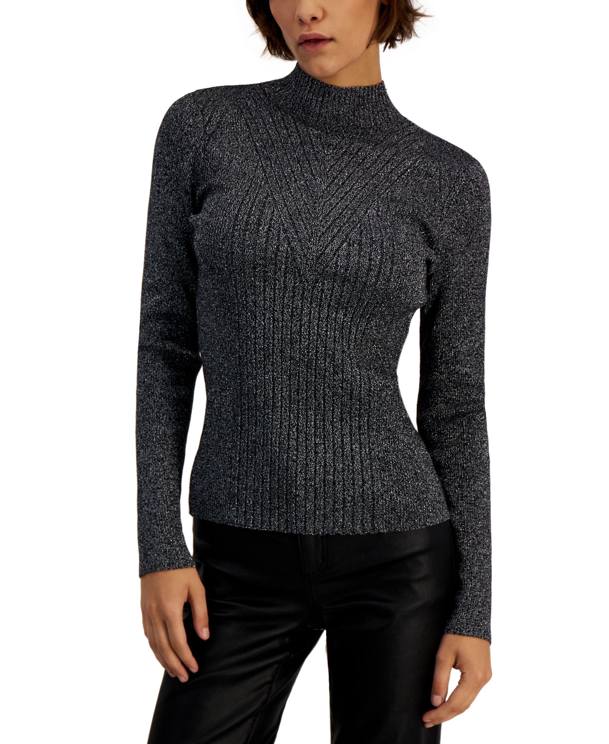 INC International Concepts Womens Shine Ribbed Turtleneck Sweater