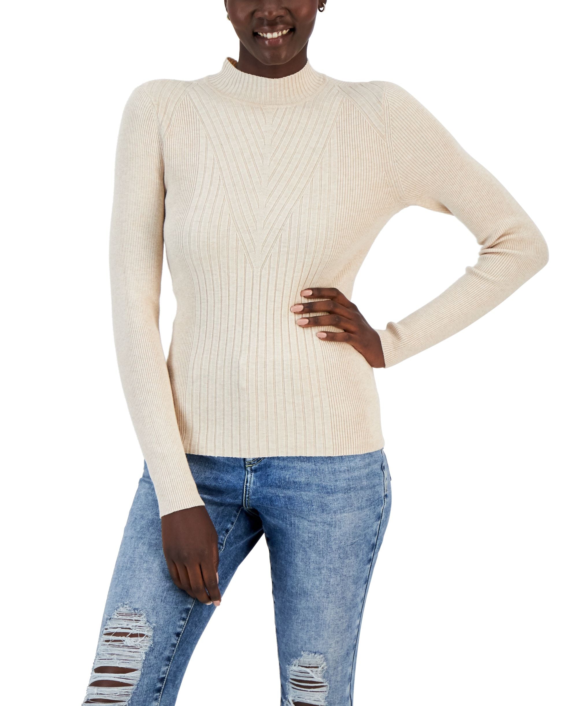 Women's Detail Ribbed Mock Neck Sweater