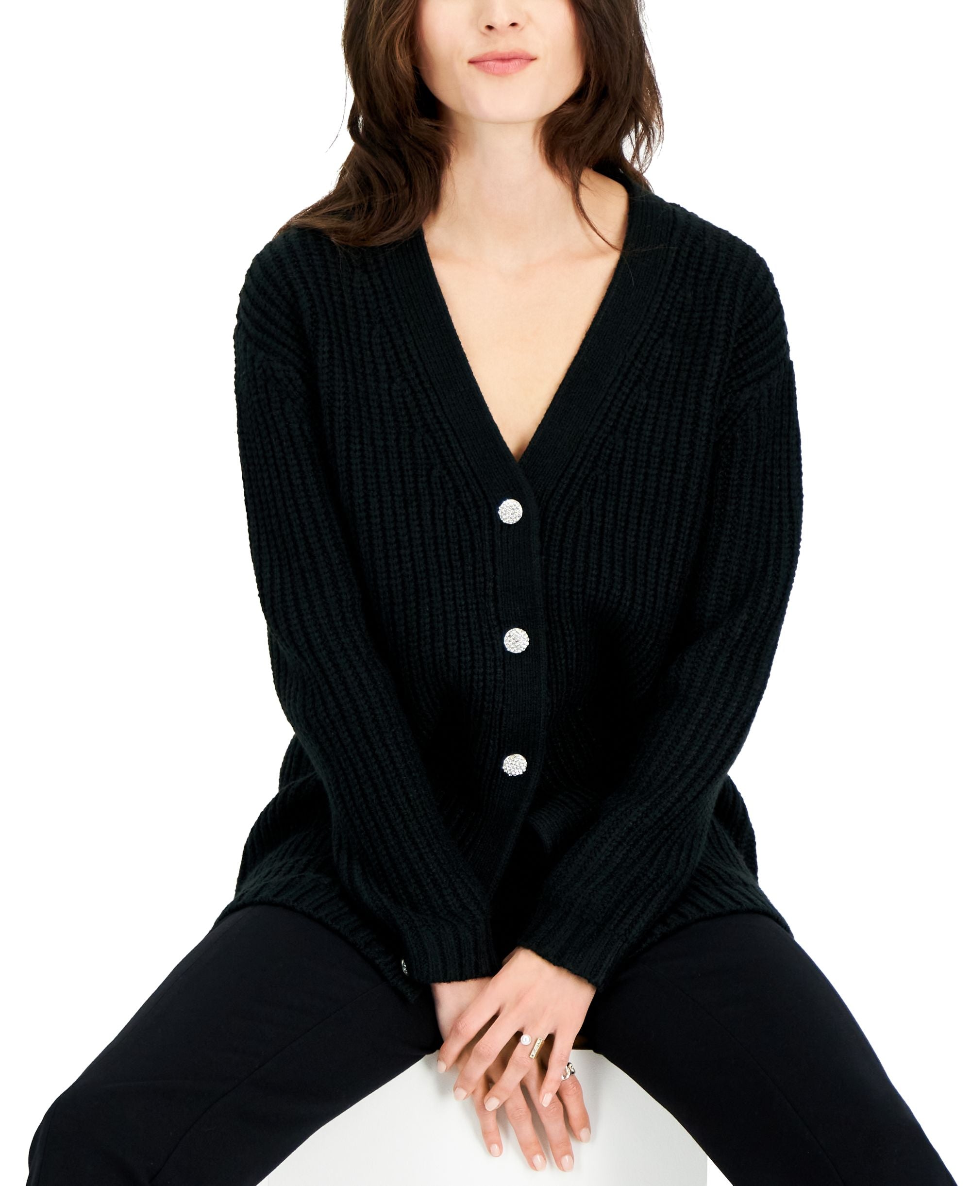 INC International Concepts Womens Rhinestone Button Chunky Cardigan