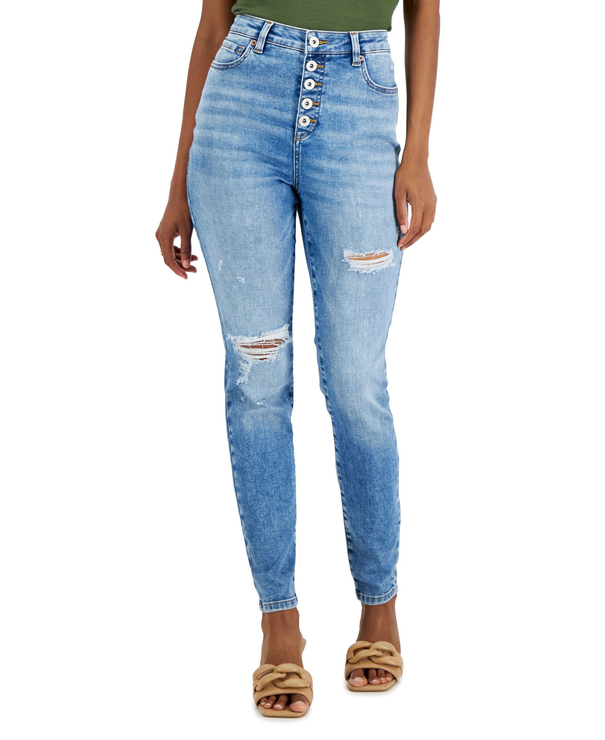 INC International Concepts Womens High Rise Destructed Skinny Jeans