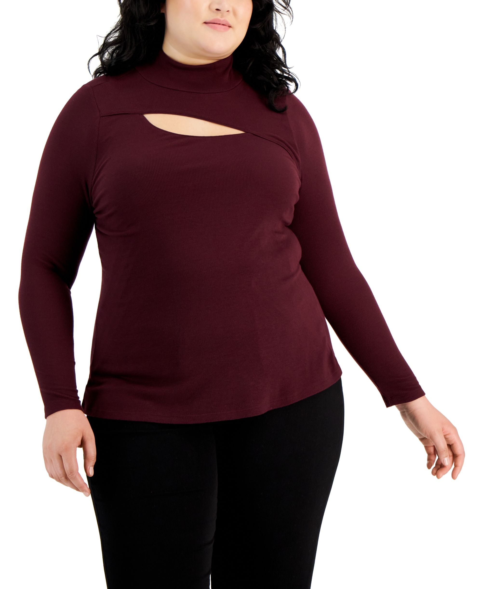 INC International Concepts Plus Size Cutout Mock Neck Top