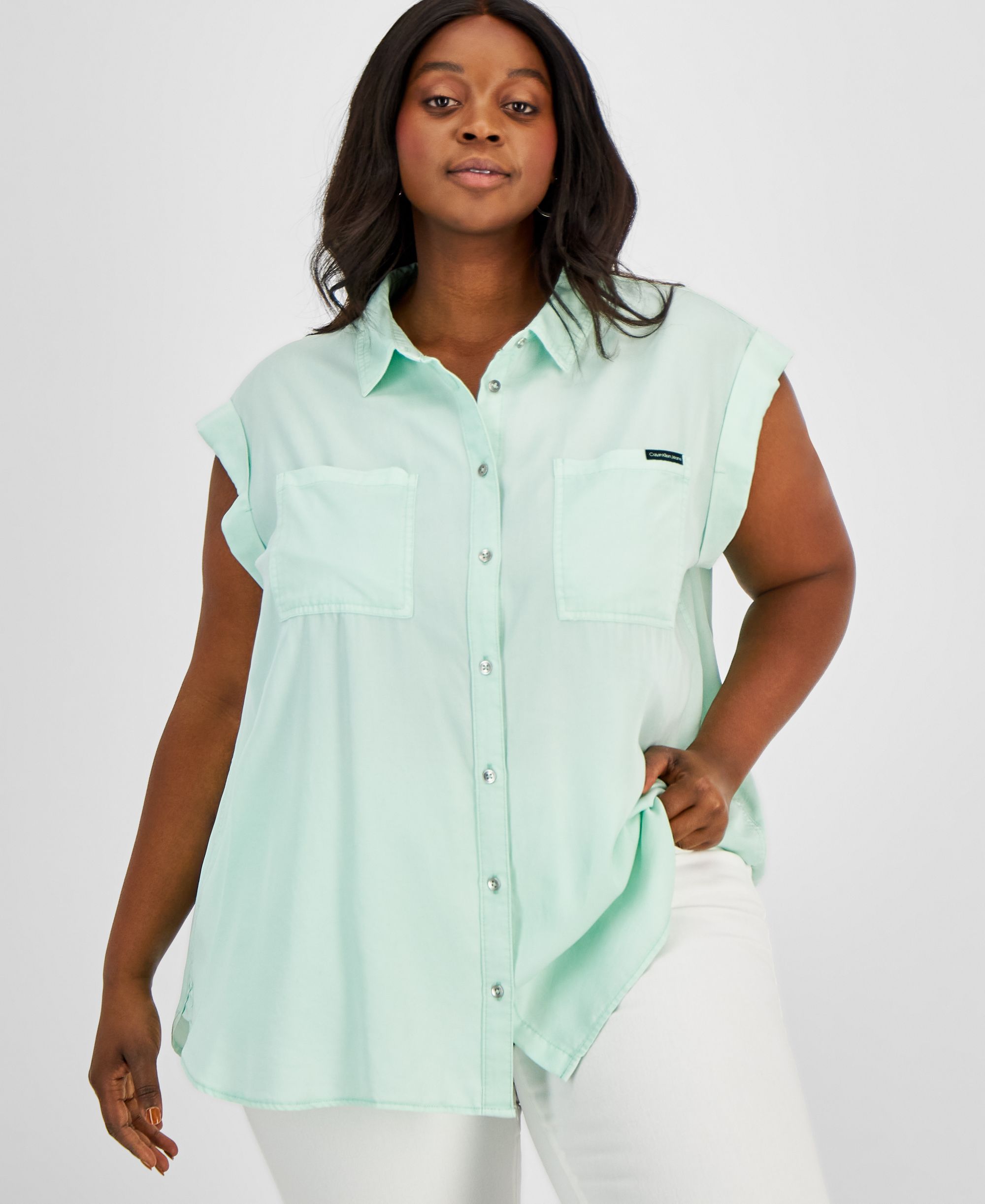 Calvin Klein Jeans Trendy Plus Size Cuffed Sleeve Top