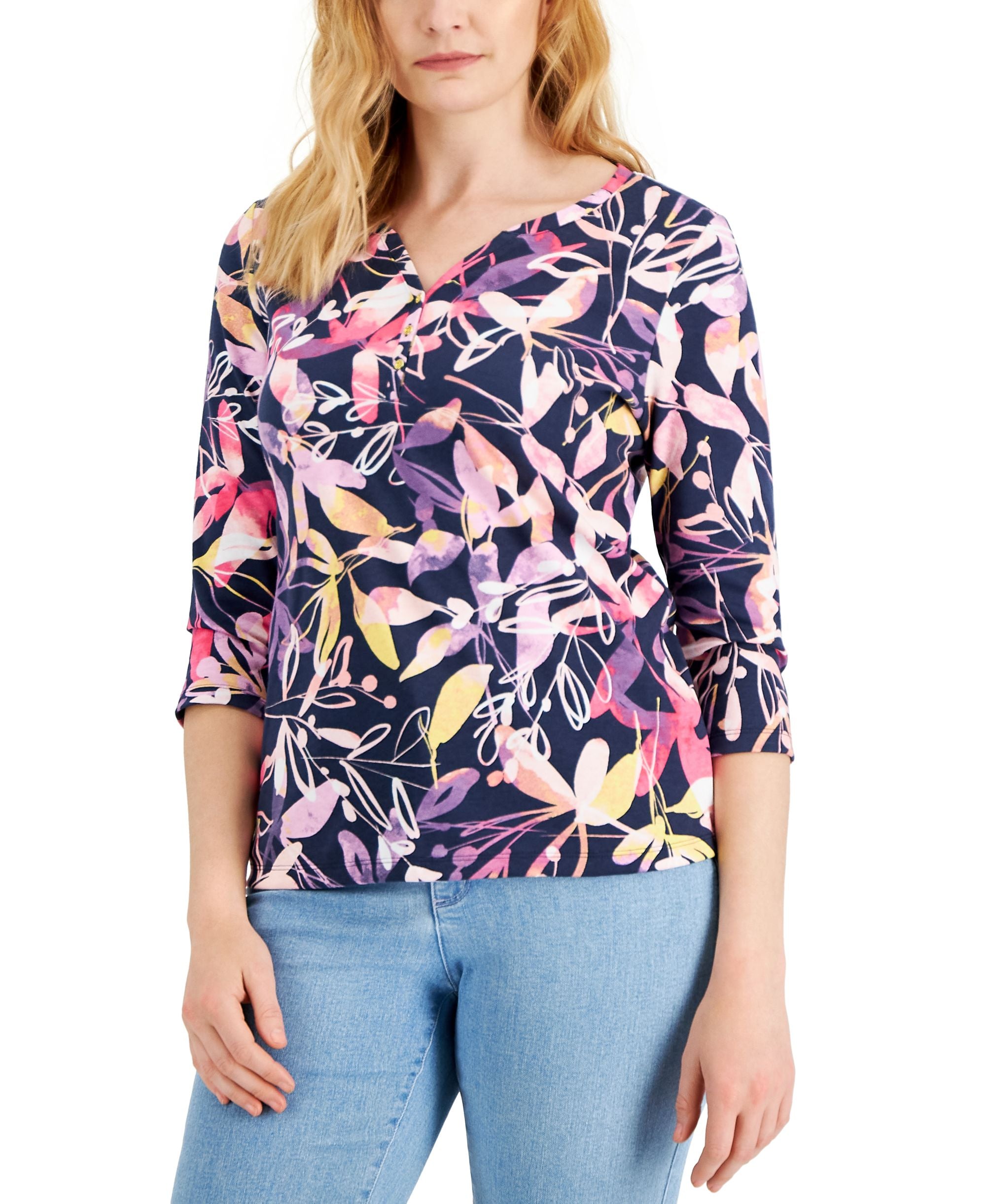 Petite Printed Henley Top
