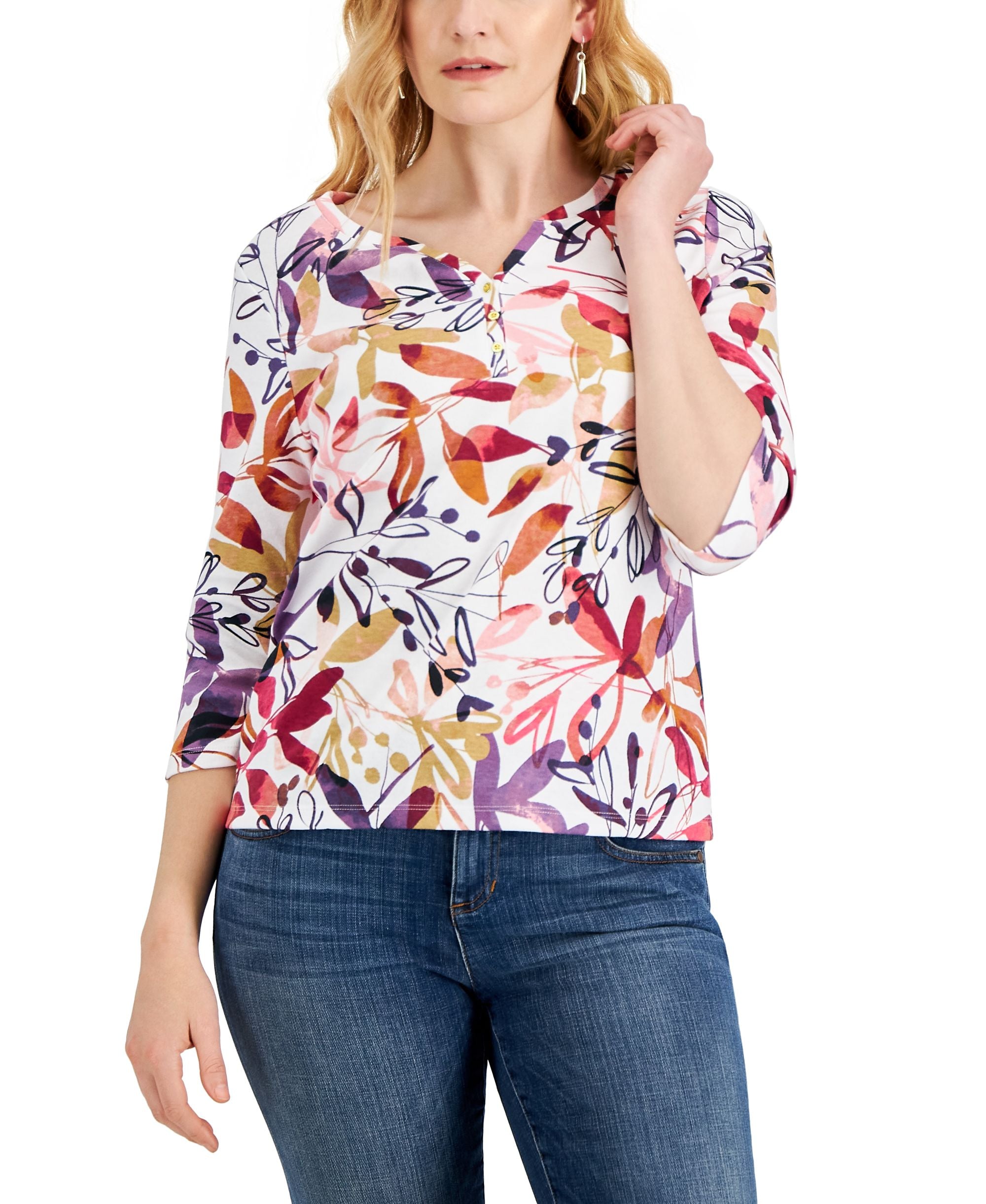 Petite Printed Henley Top