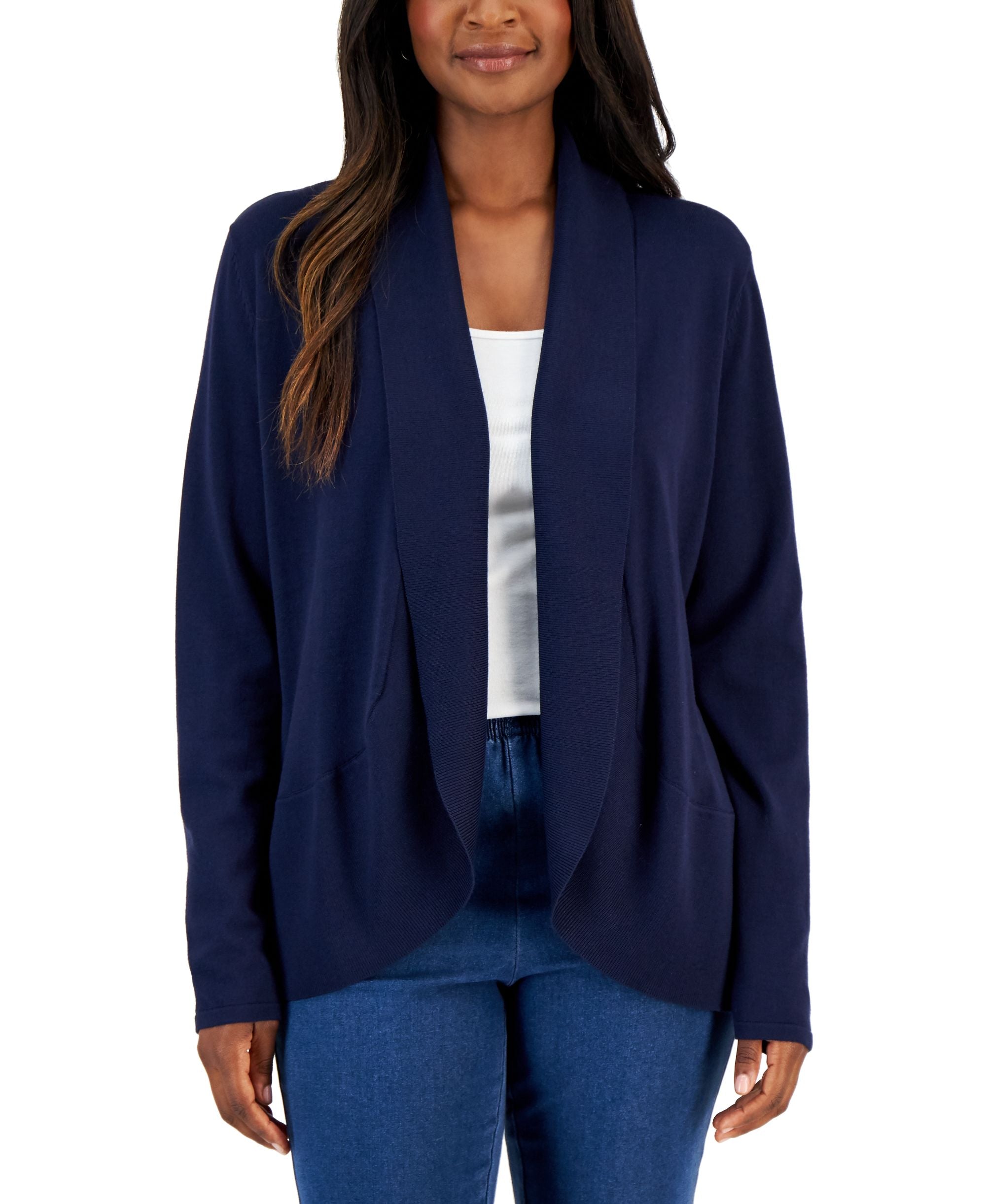 Women's Shawl-Collar Curved-Hem Cardigan