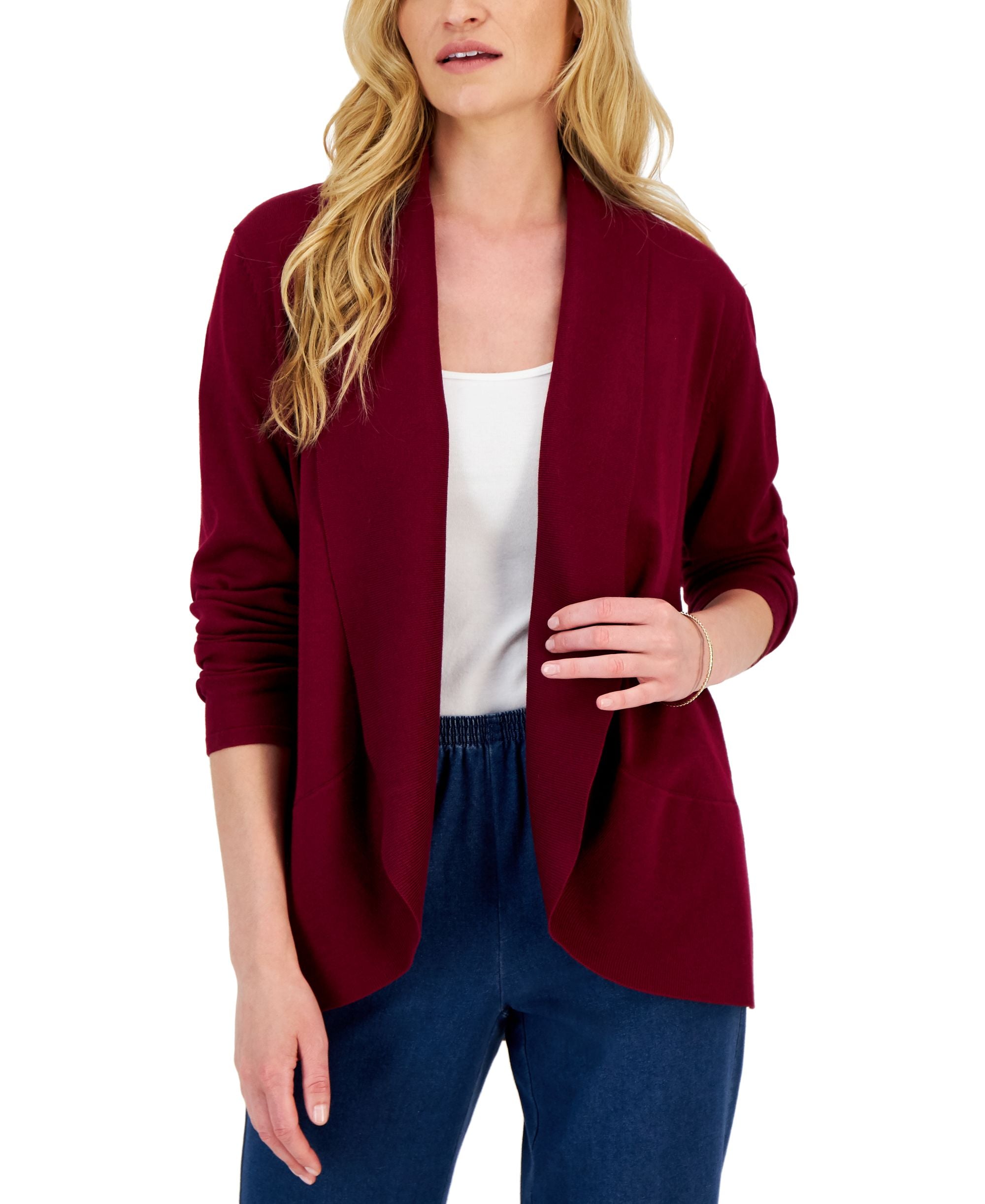 Women's Shawl-Collar Curved-Hem Cardigan