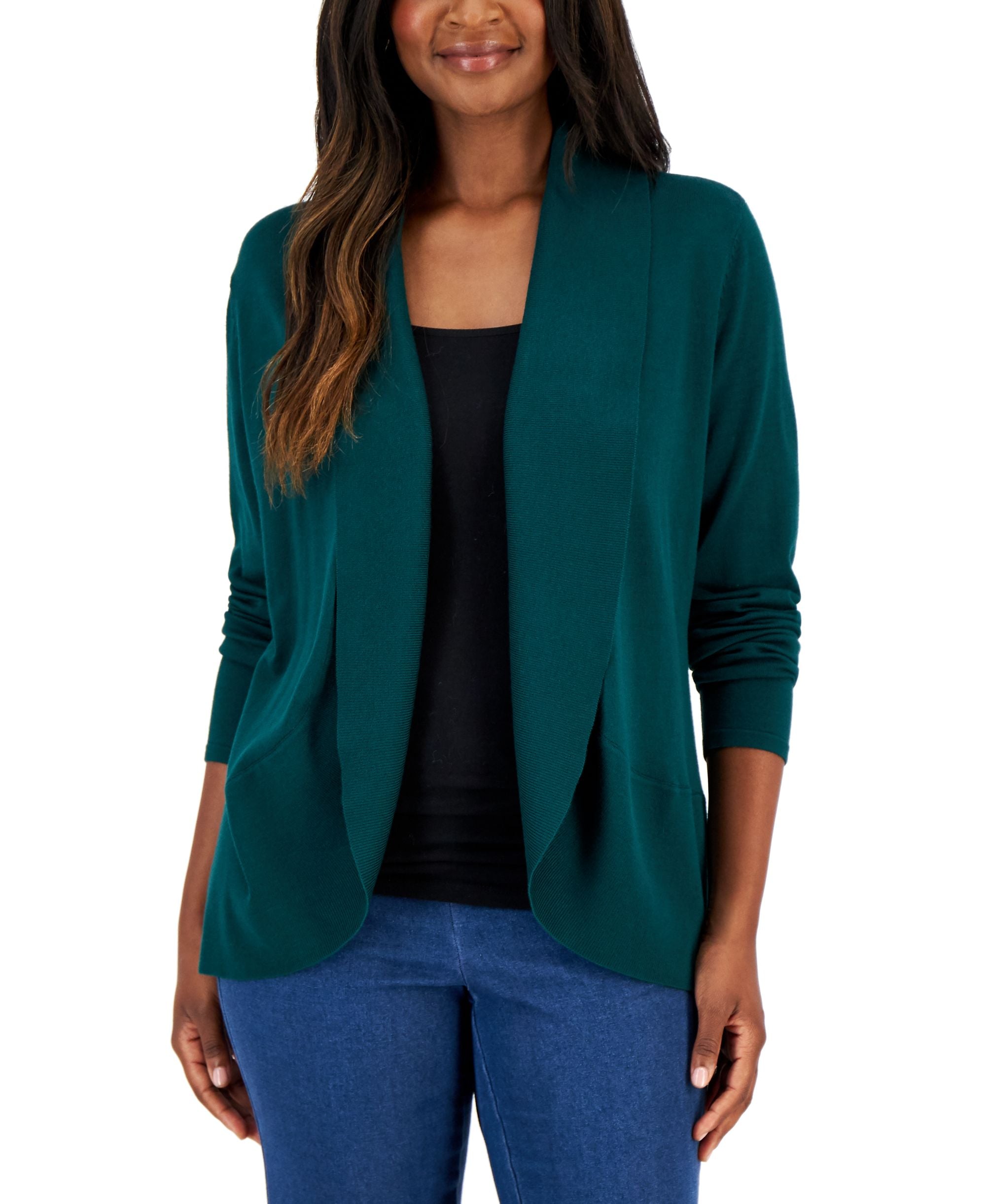 Petite Curved Shawl-Collar Cardigan