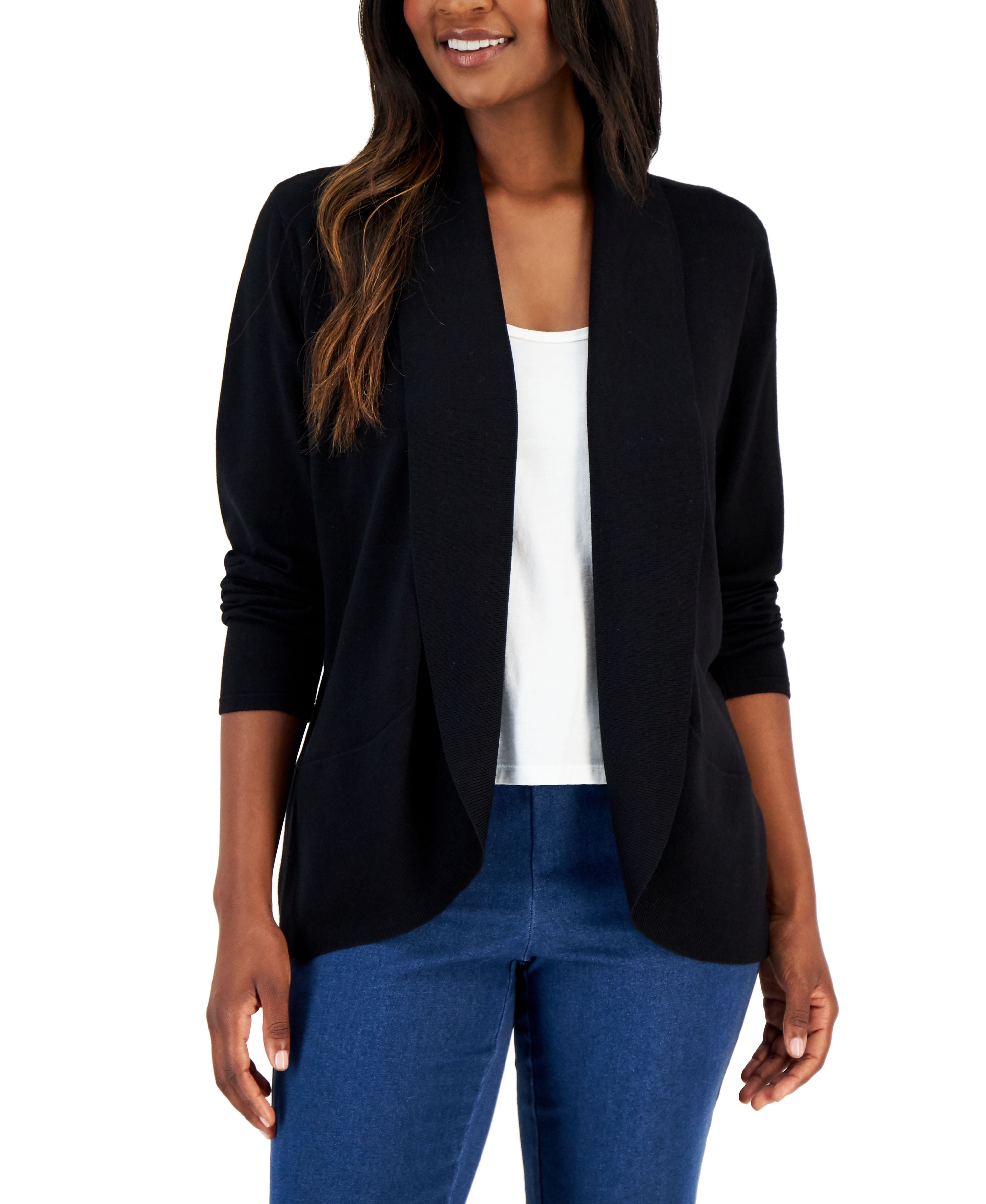 Women's Shawl-Collar Curved-Hem Cardigan