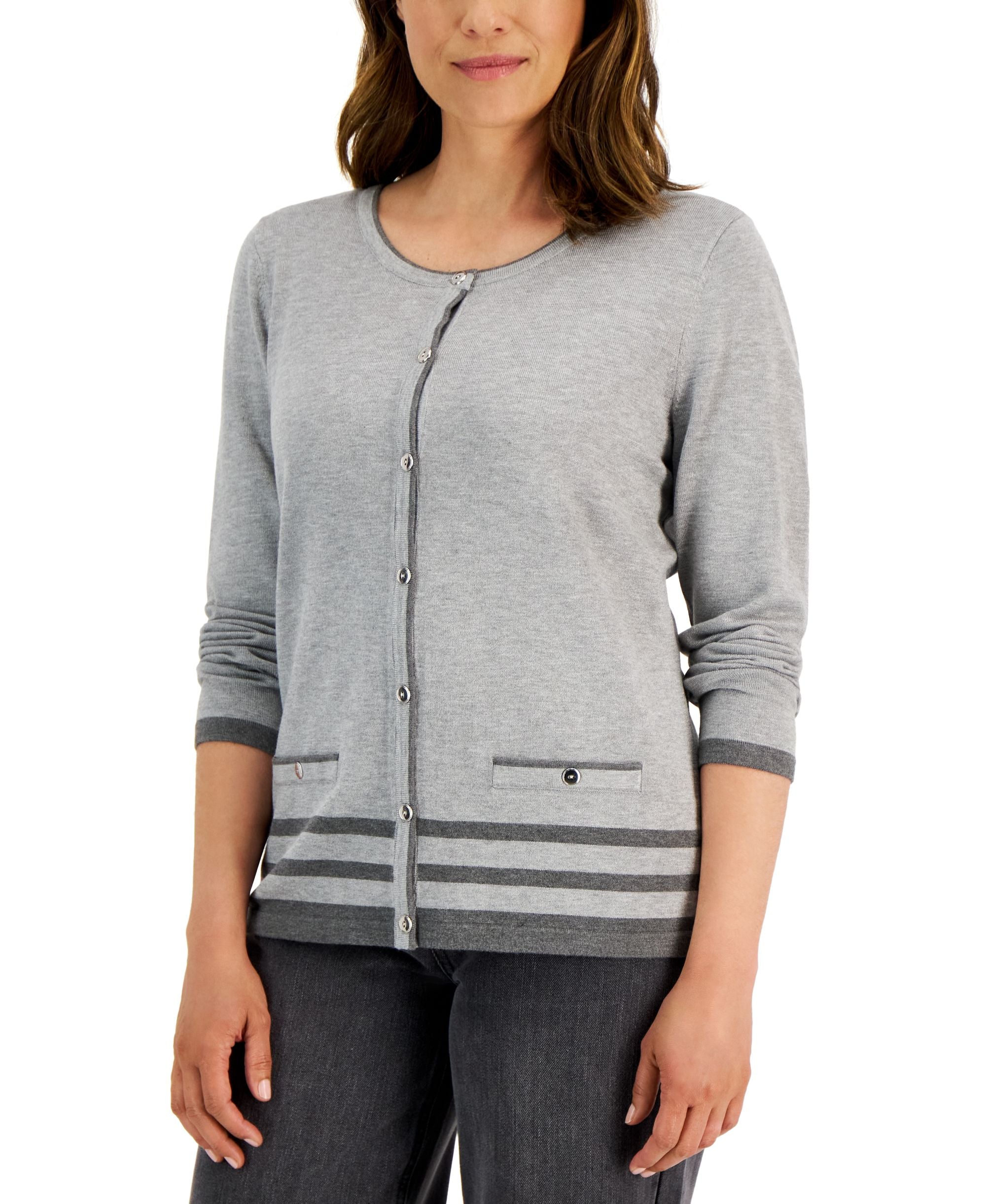 Karen Scott Womens Alexa Buttoned Cardigan