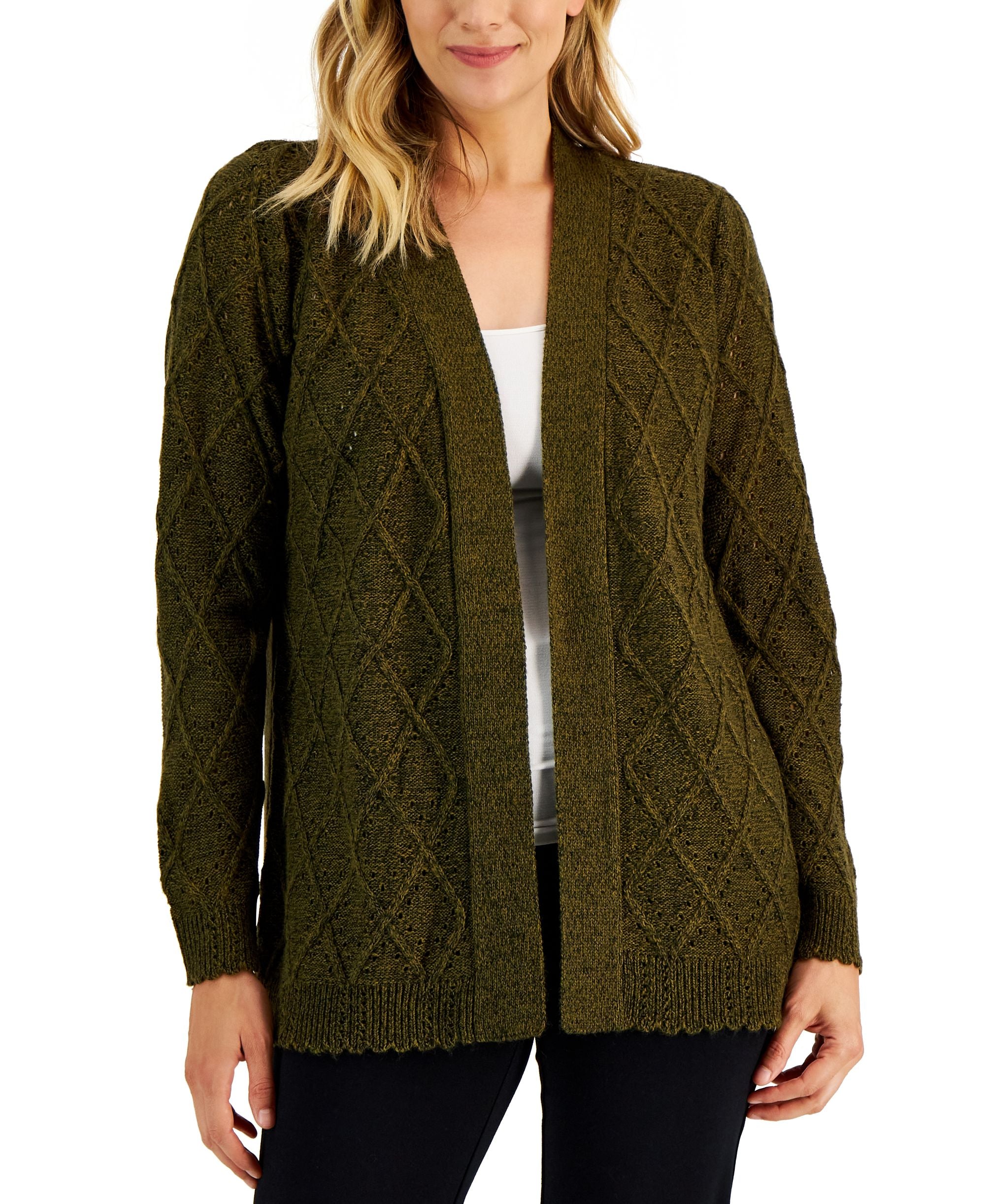 Women's Diamond-Knit Open-Front Cardigan