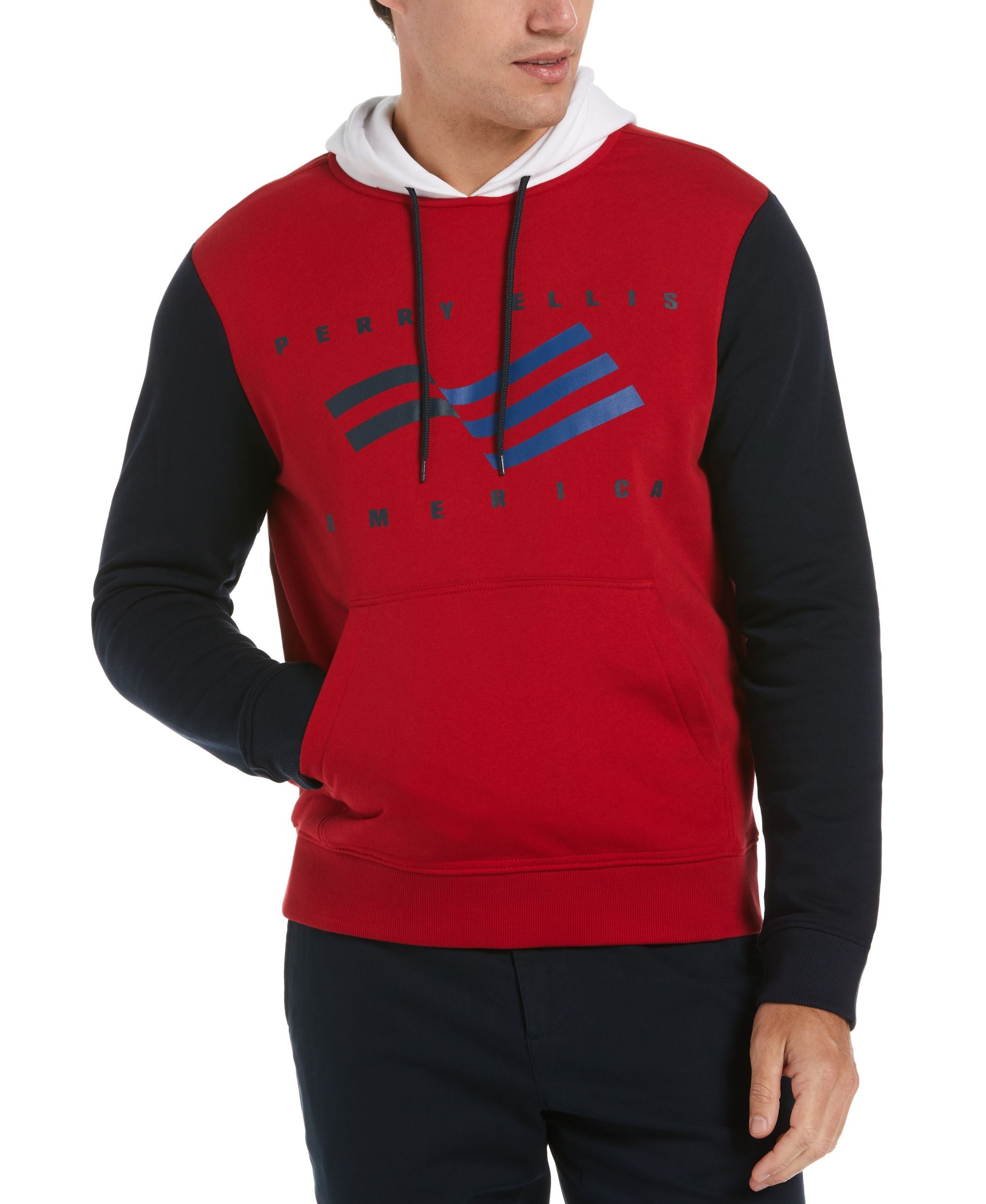 Perry Ellis America Mens Colour Block Pullover Hoodie