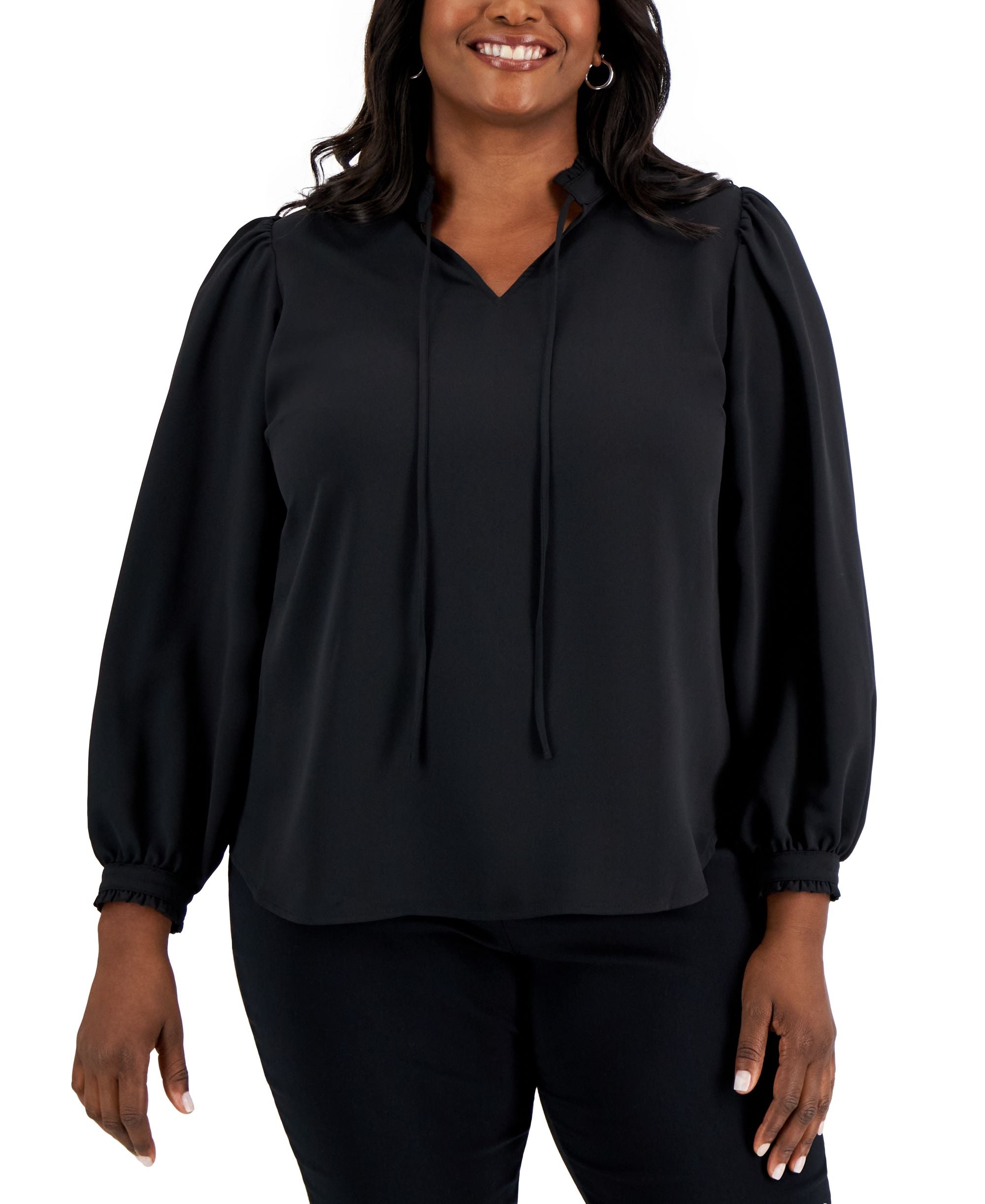 Alfani Plus Size Tie Neck Top