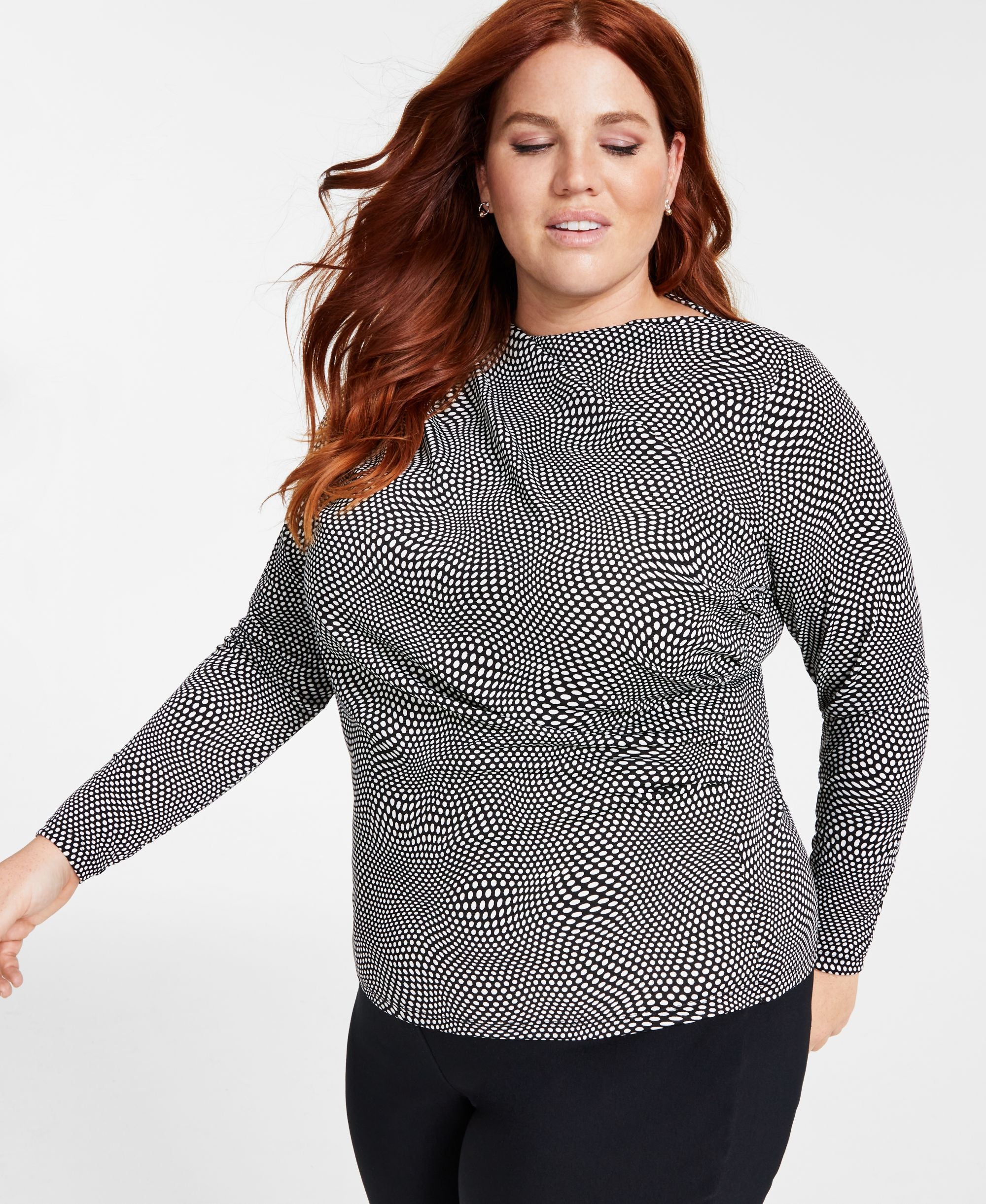 Alfani Plus Size Printed Long Sleeve Shirt