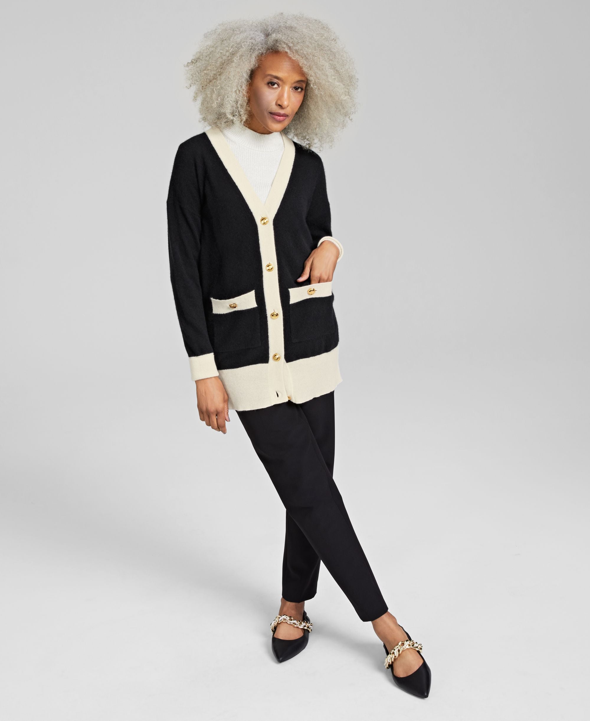 Charter Club Womens 100 Cashmere Colorblocked Cardigan