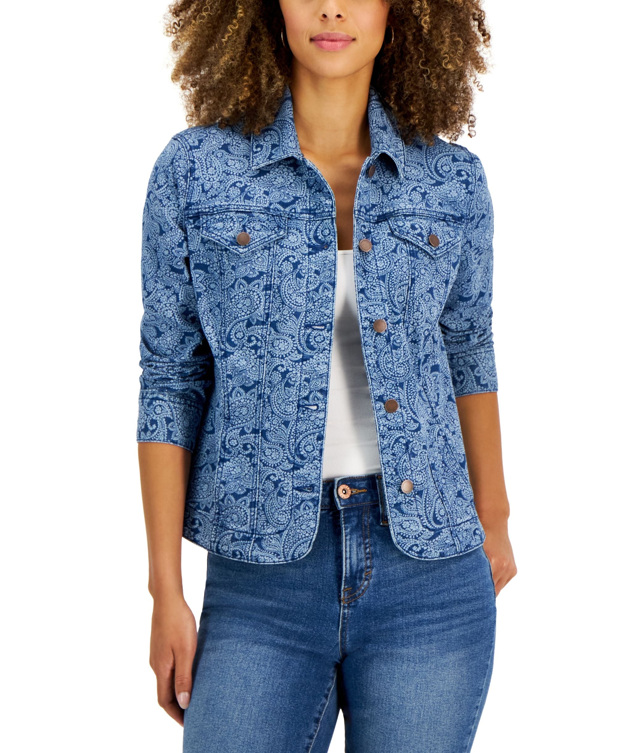 Charter Club Petite Paisley Denim Trucker Jacket