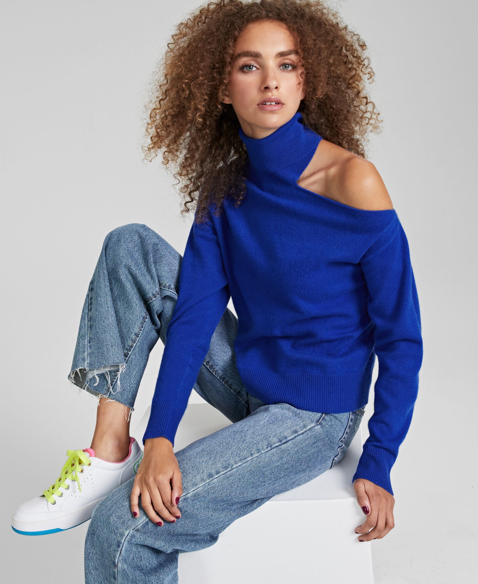 Charter Club Womens Cashmere Cold Shoulder Turtleneck Sweater