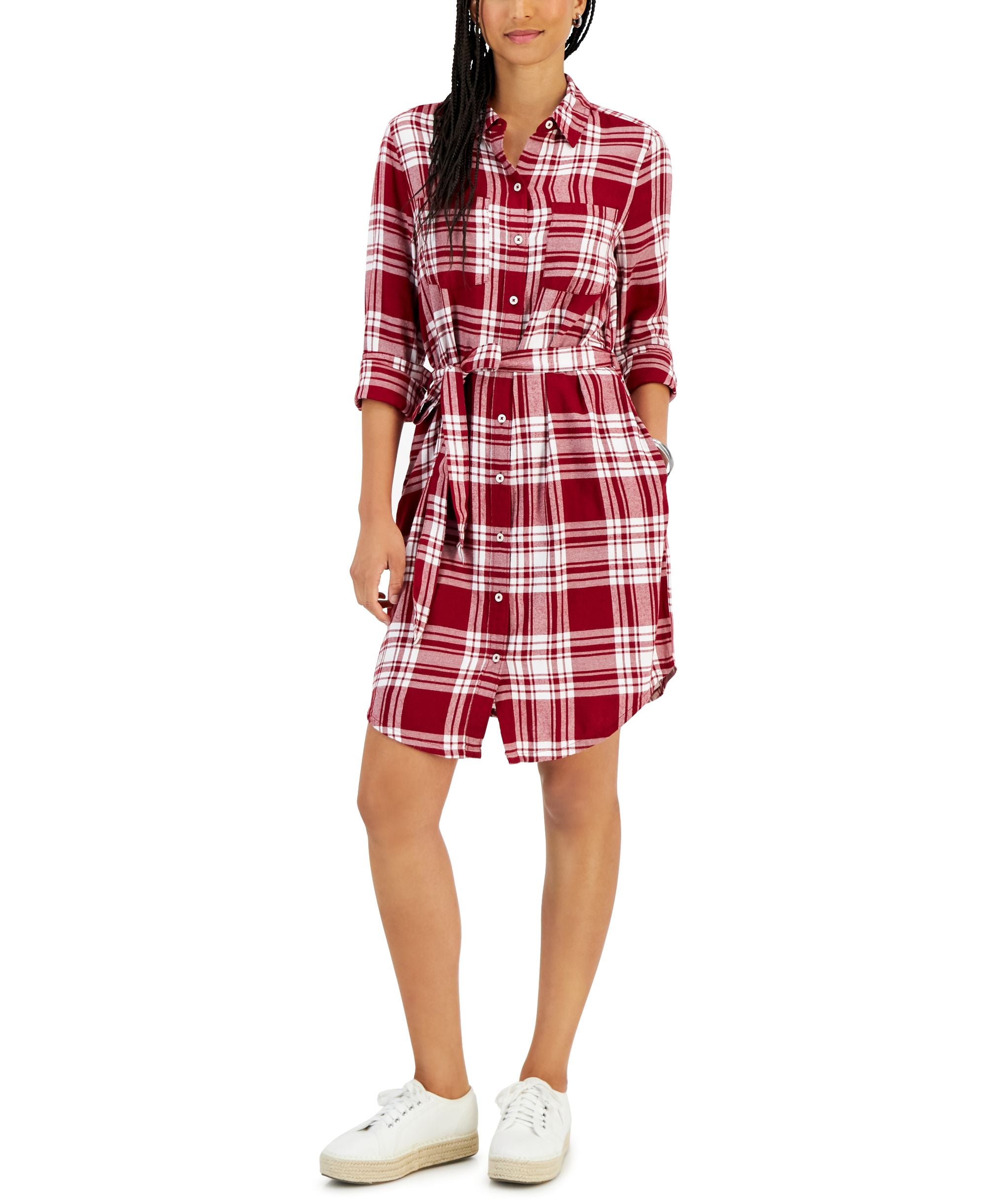 Style & Co Womens Plaid Shirtdress