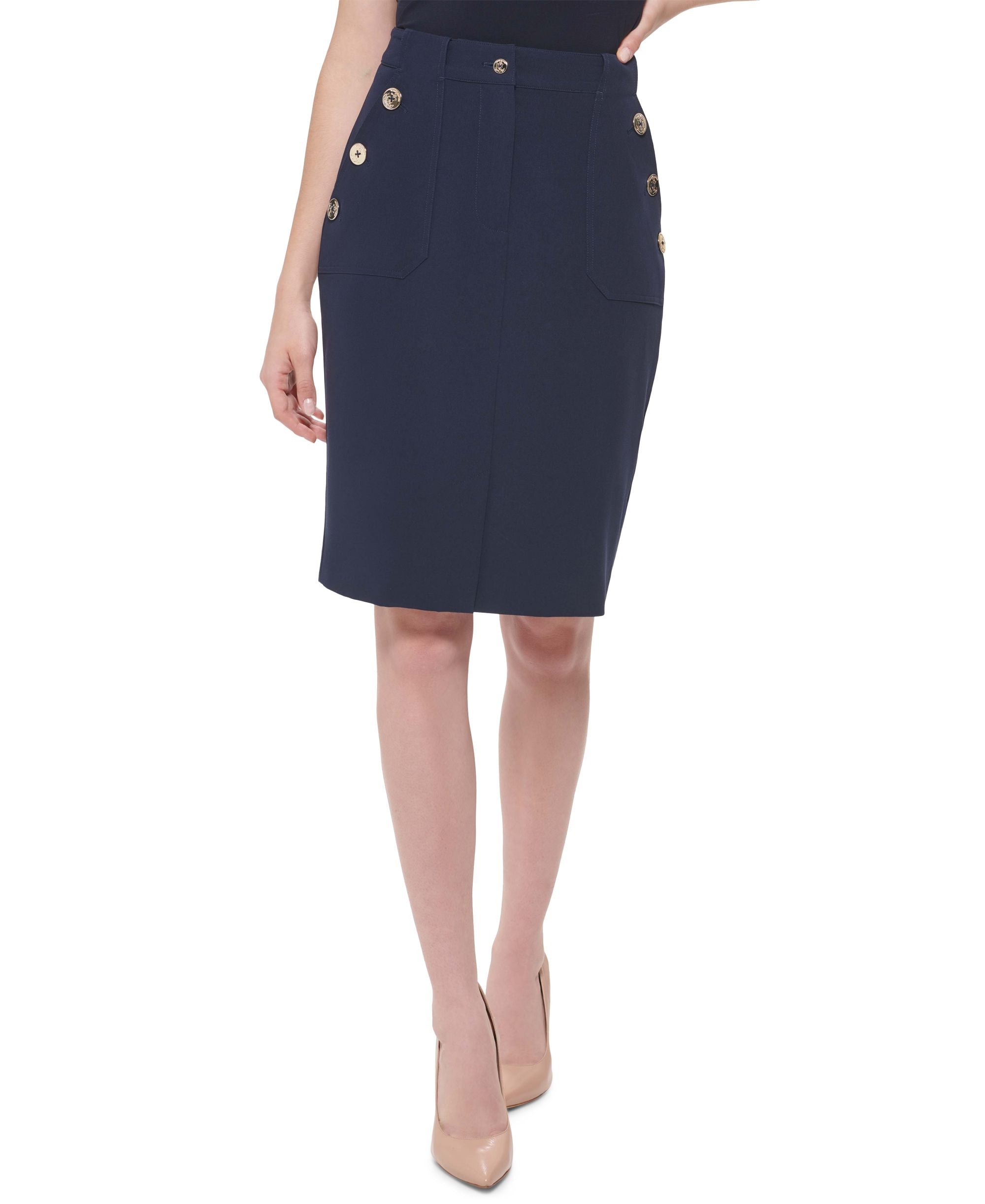 Tommy Hilfiger Womens Sailor Button Pencil Skirt