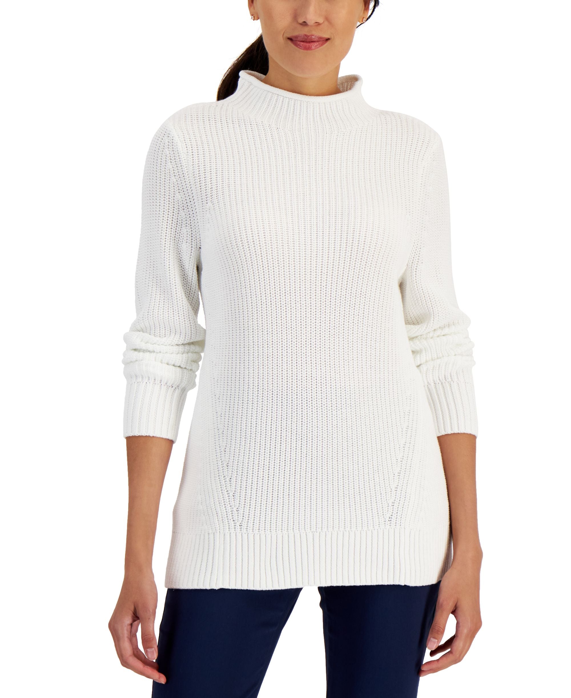 Karen Scott Womens Cotton Mock Neck Sweater