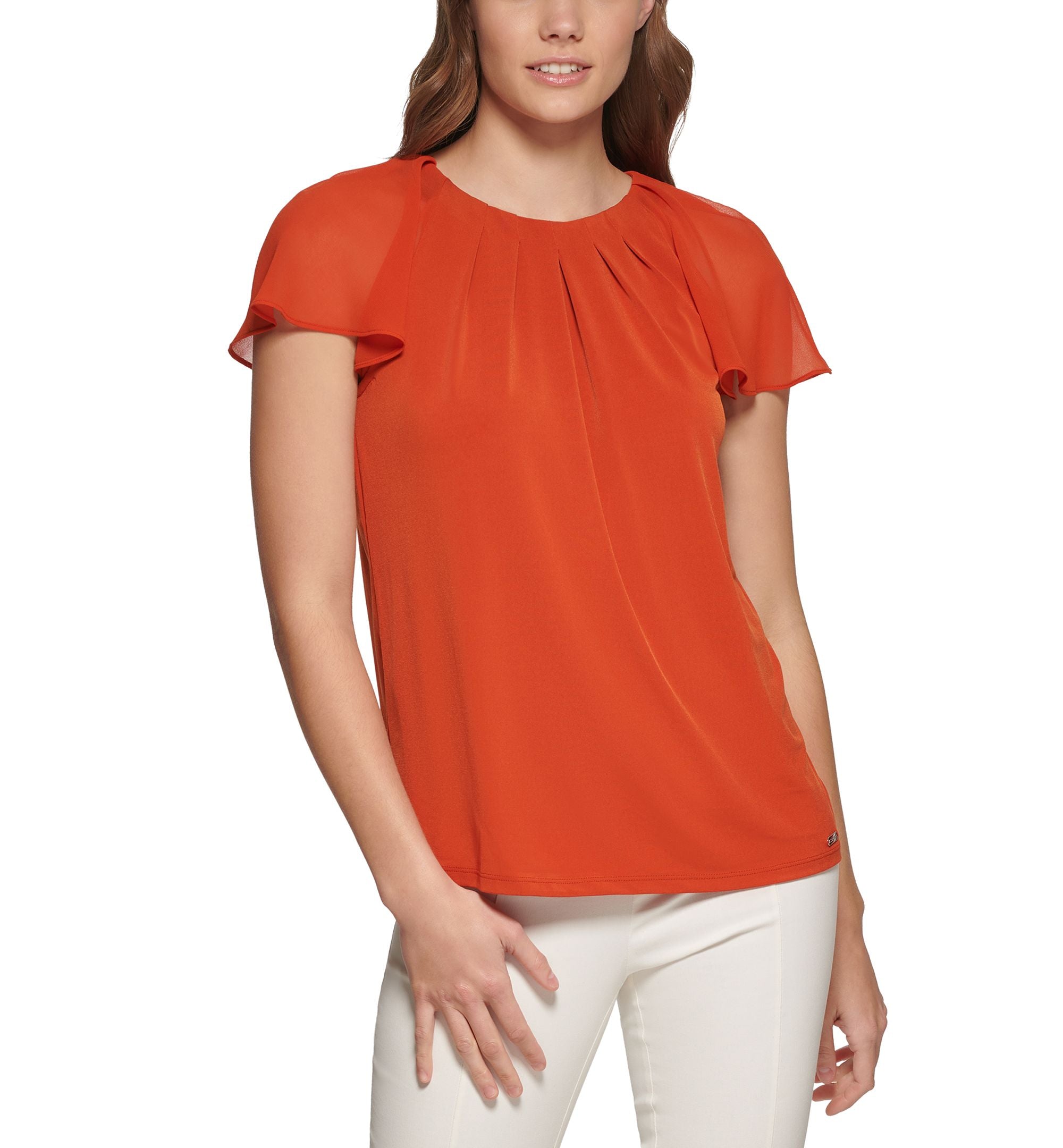 Calvin Klein Womens Chiffon Flutter Sleeve Top