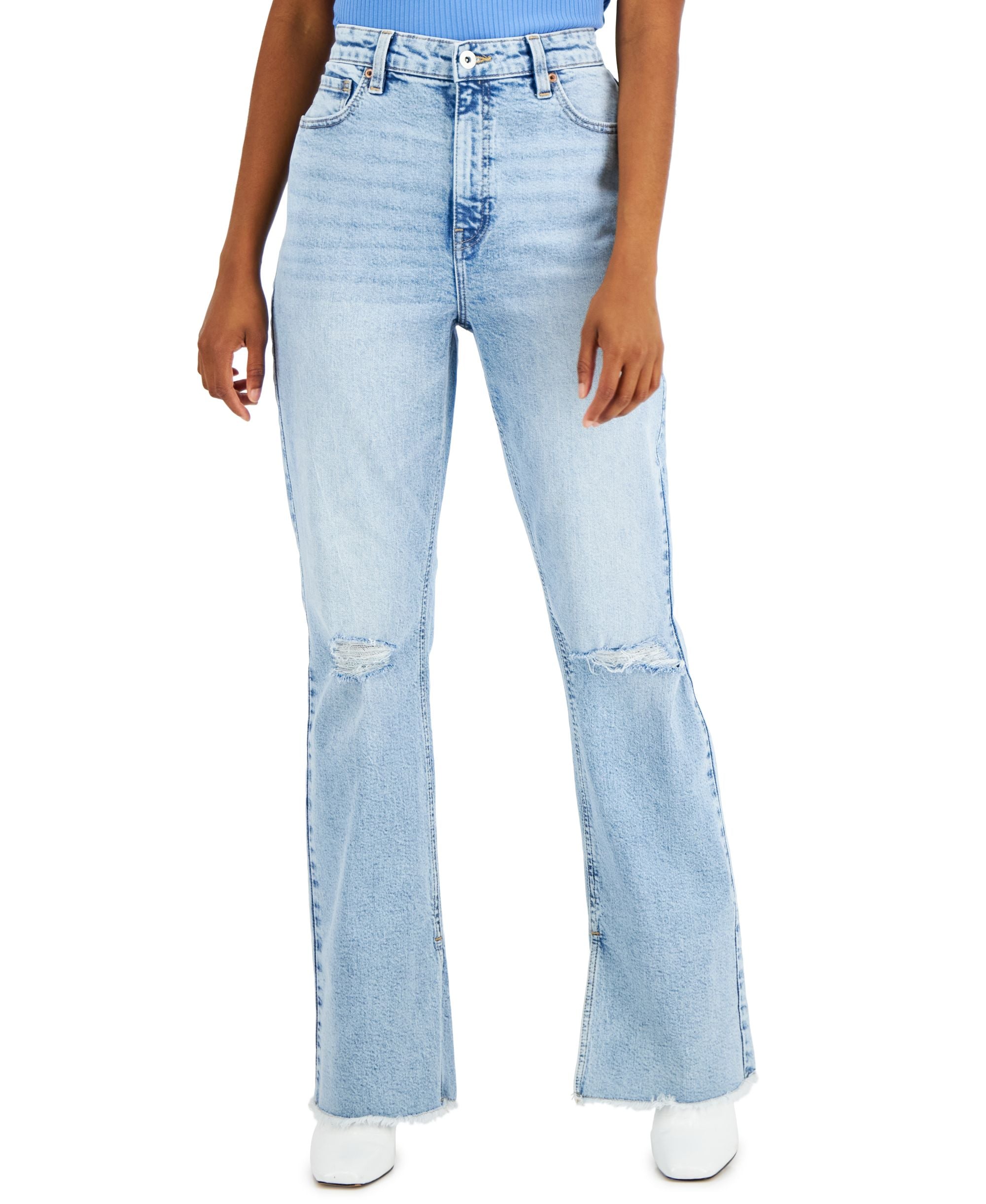 INC International Concepts Womens High Rise Distressed Slim Flared Jeans