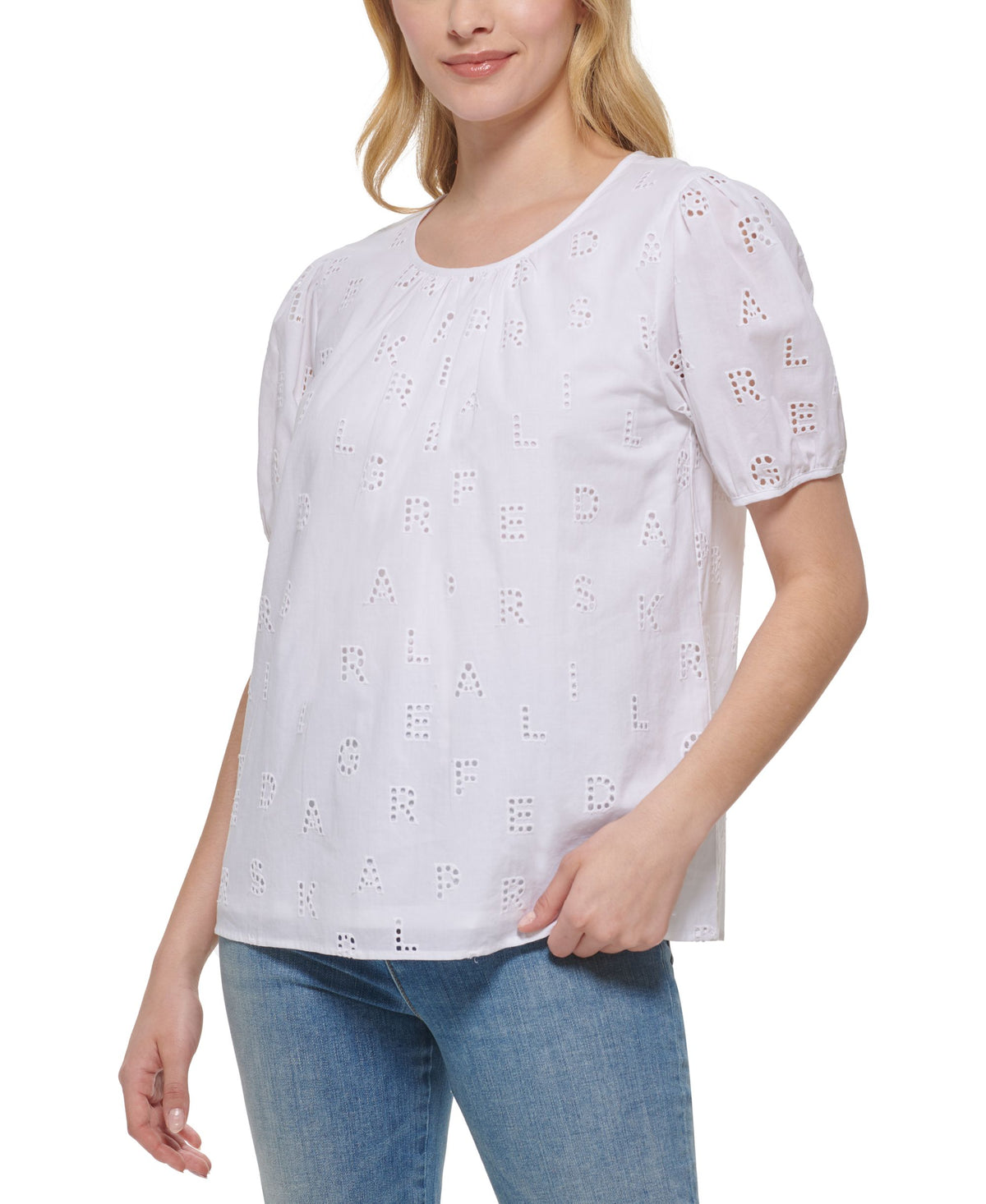 Karl Lagerfeld Paris Womens Logo Eyelet Blouse