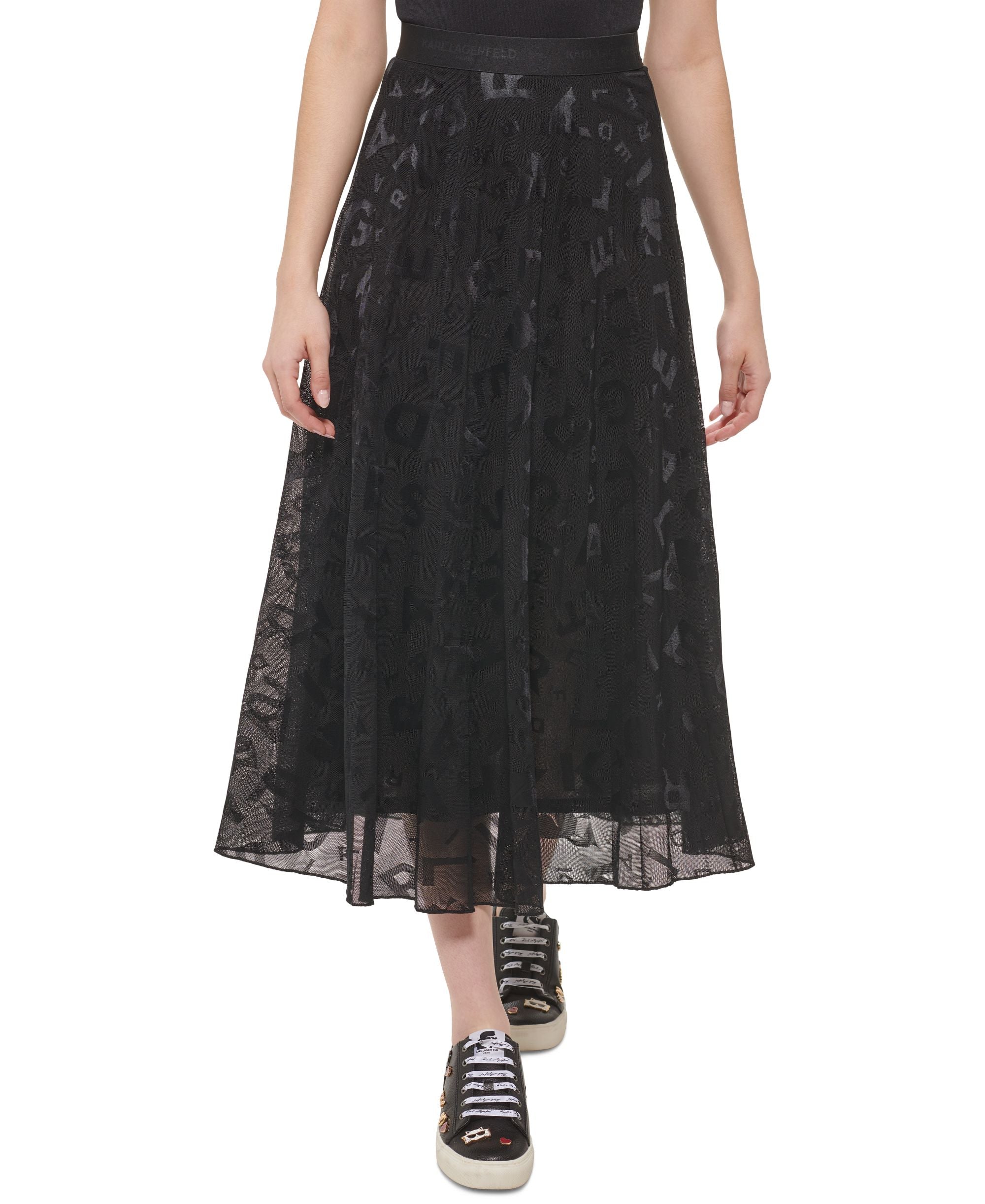 Karl Lagerfeld Paris Womens Logo Mesh Skirt