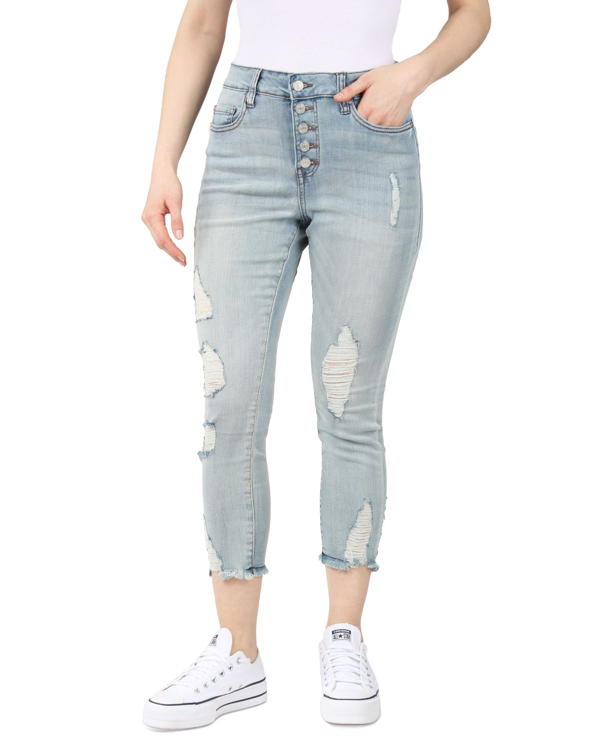 Juniors' Distressed Cropped Jeans