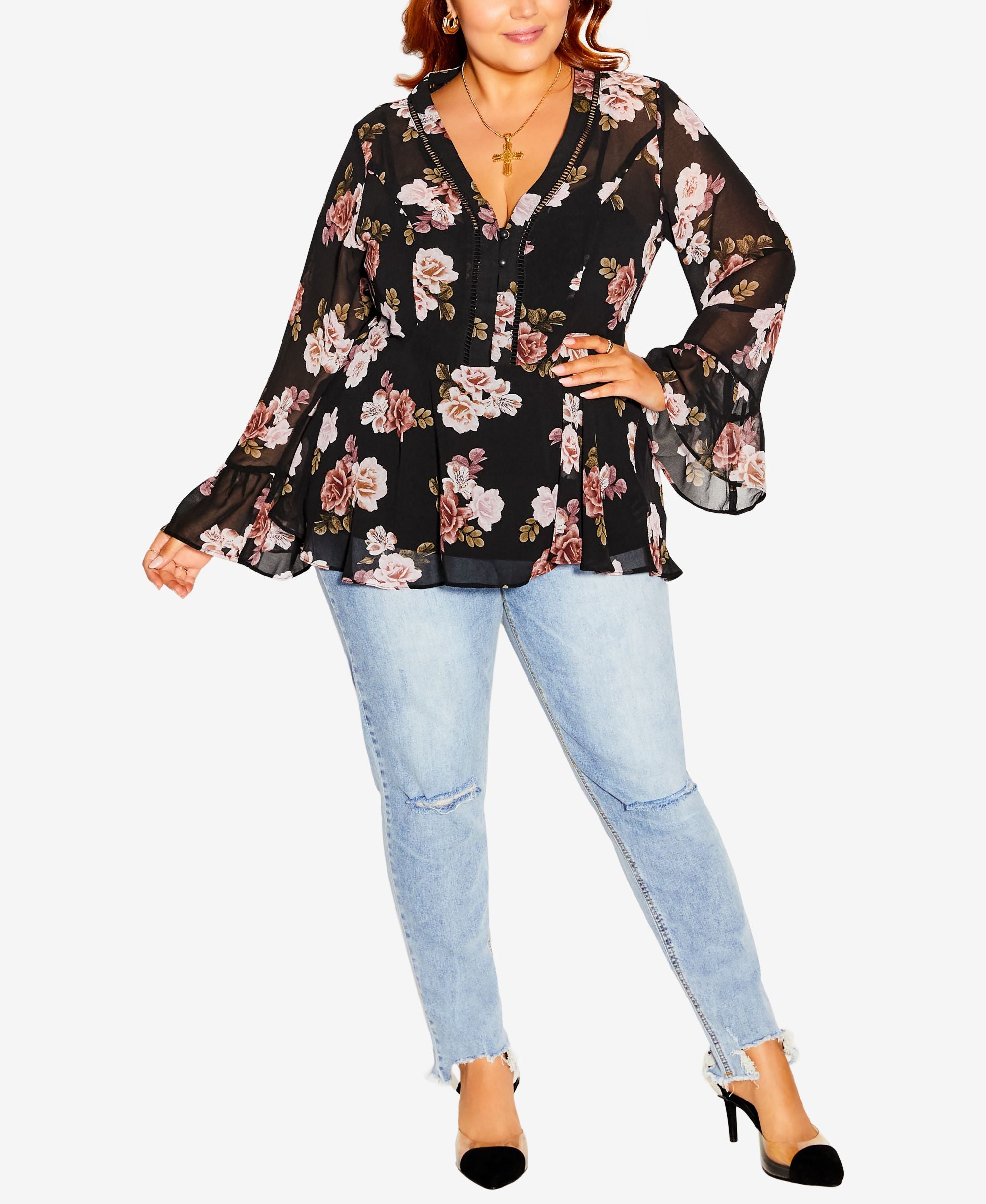 City Chic Trendy Plus Size Floating Rose Top
