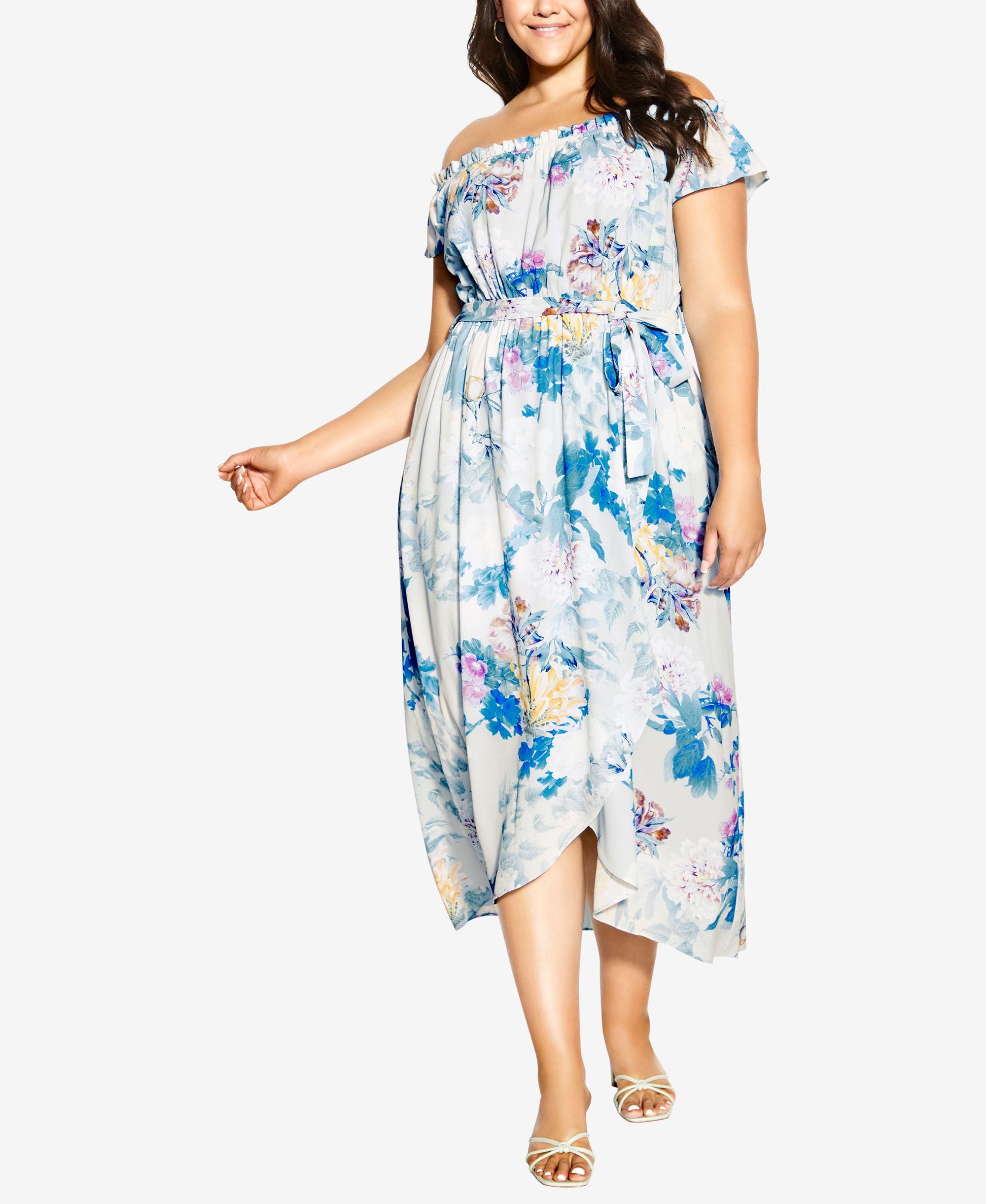 City Chic Kiku Floral Print Off the Shoulder Sundress