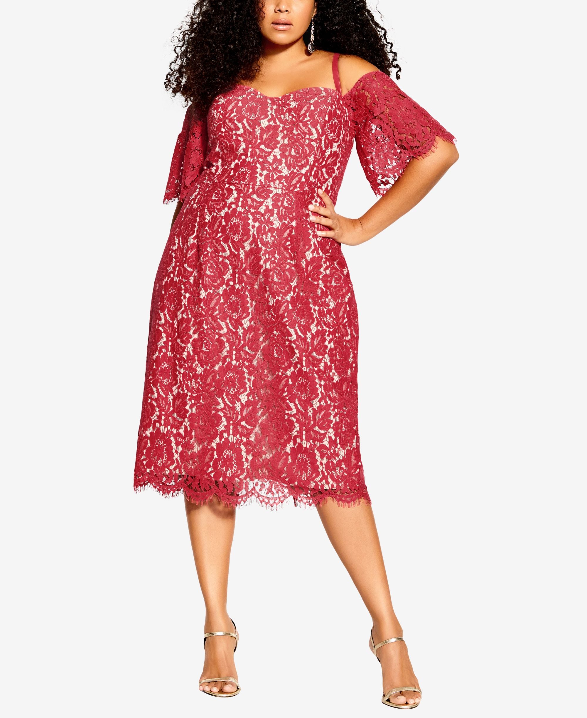 City Chic Trendy Plus Size Lace Whisper V Neck Bodycon Cotton Dress