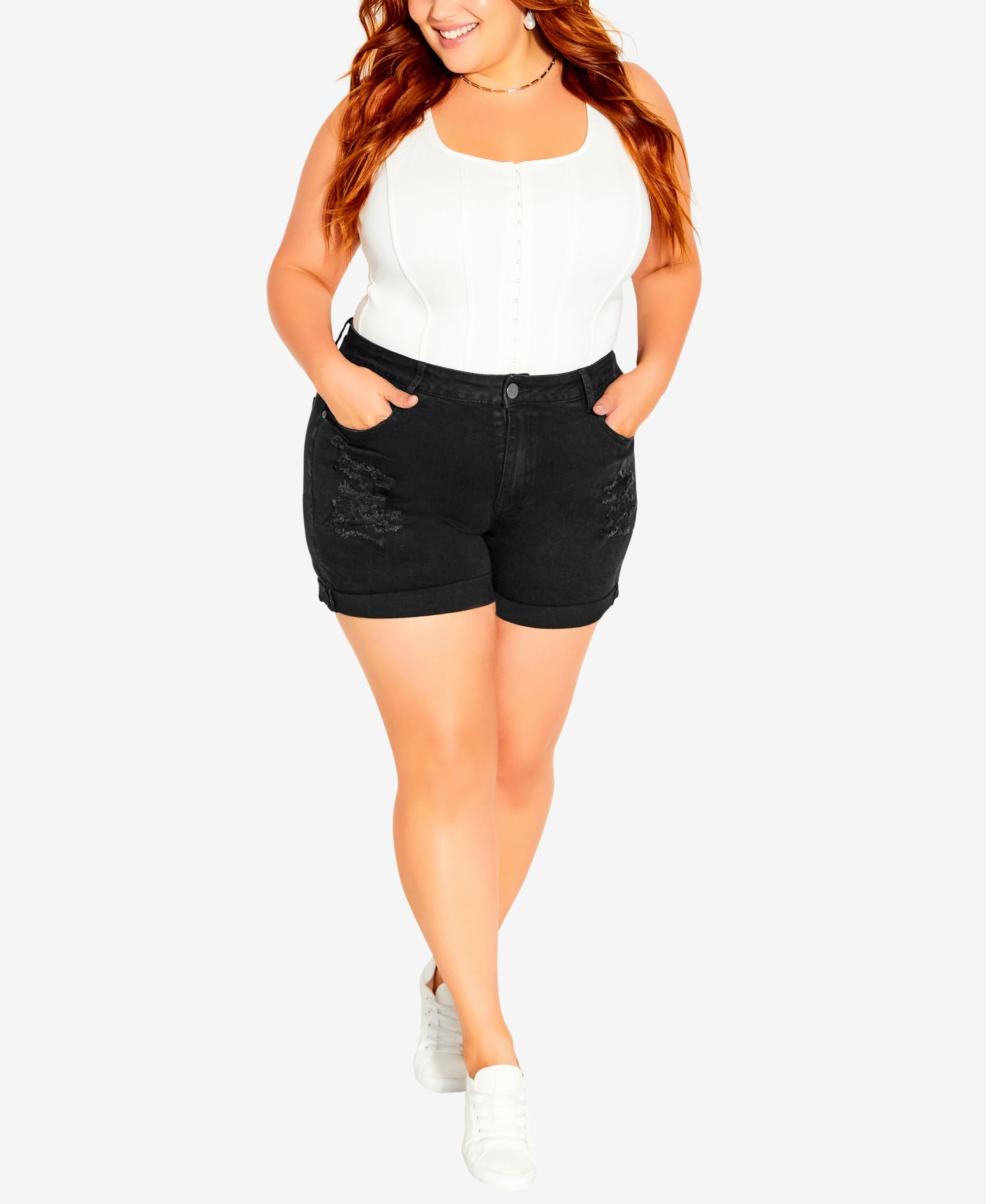 City Chic Trendy Plus Size Ripped Love High Rise Shorts