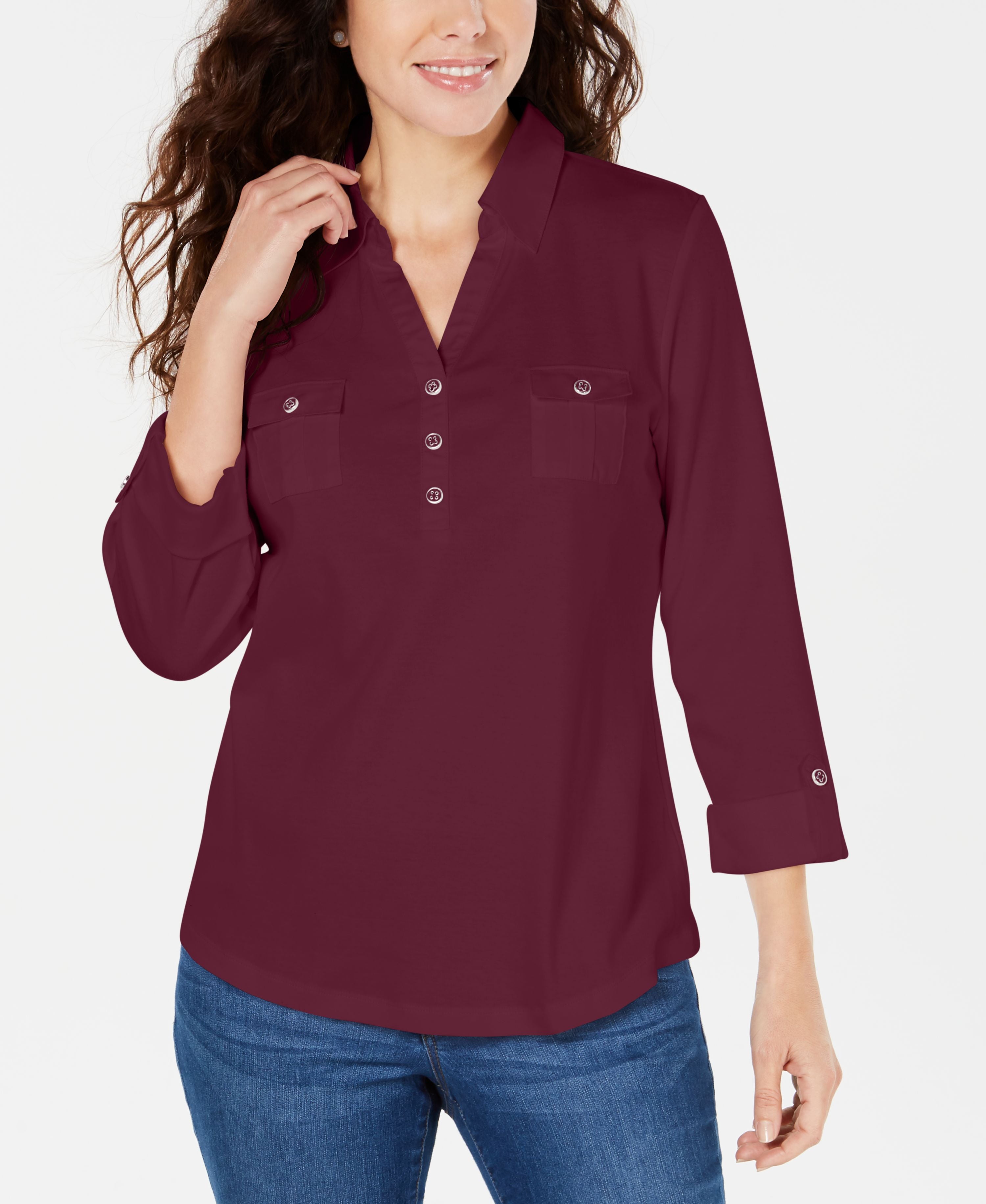 3/4-Sleeve Woven Shirt
