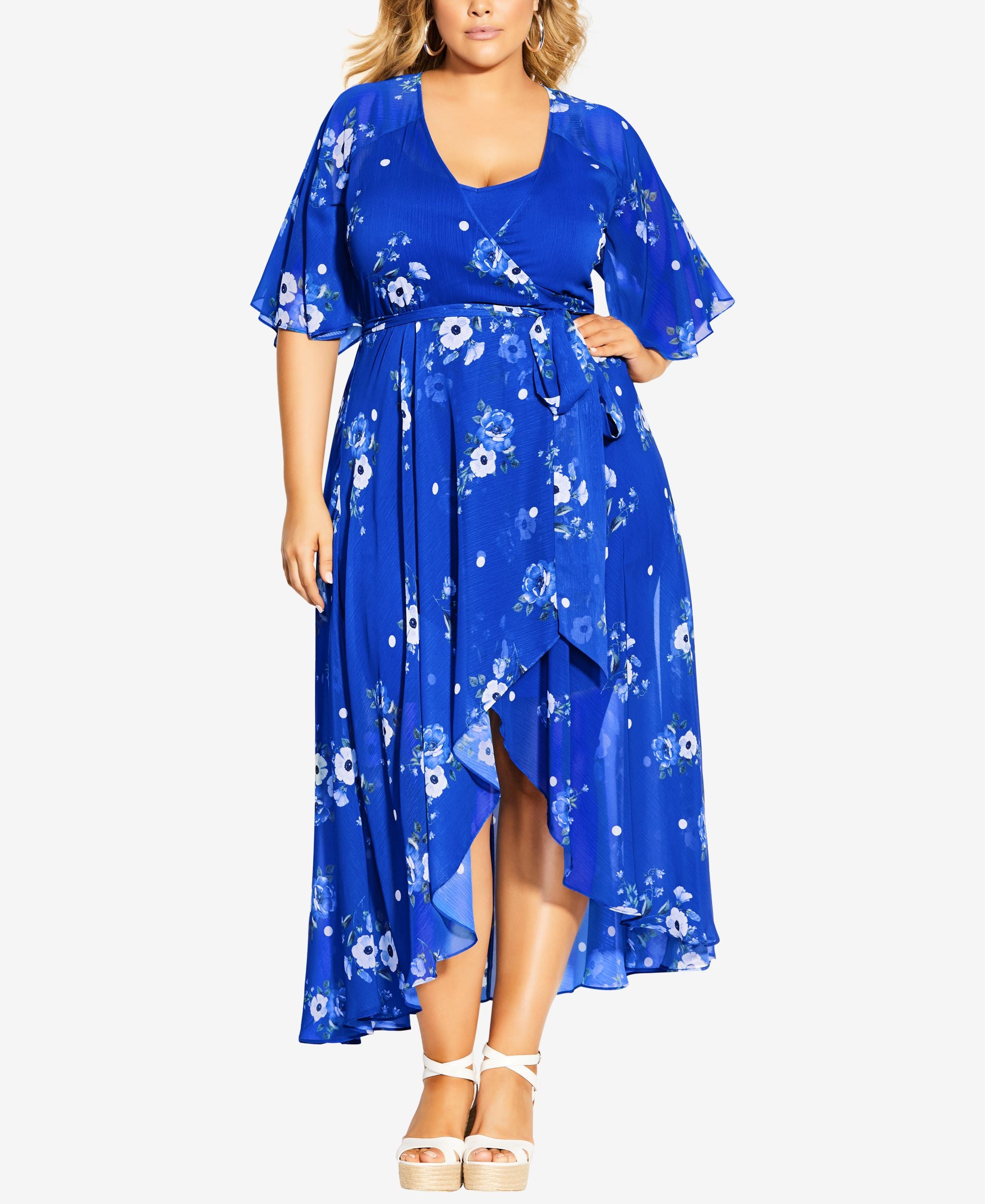 City Chic Floral Print Tulip Hem Wrap Dress
