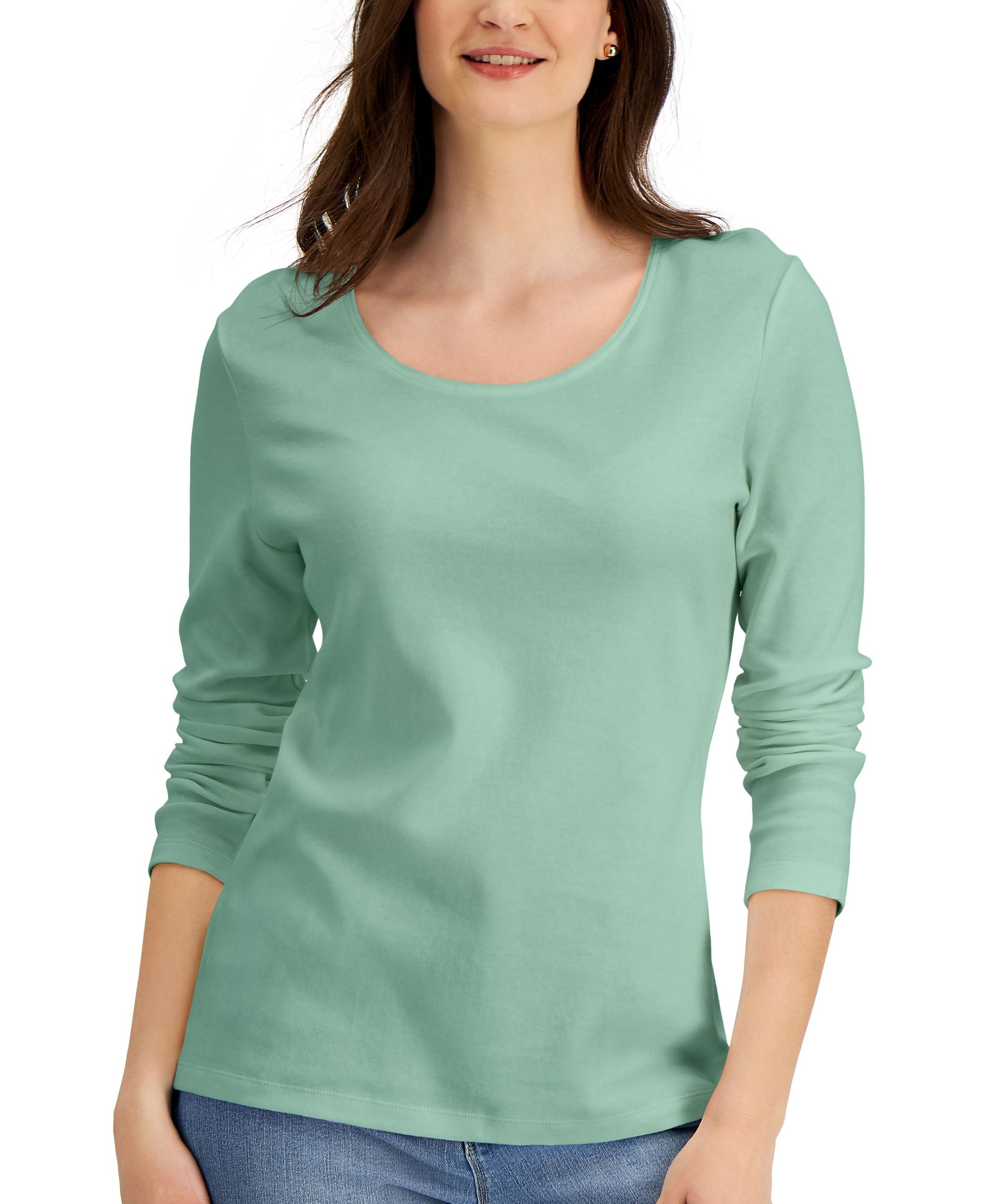 Long Sleeve Cotton Scoop-Neckline Top