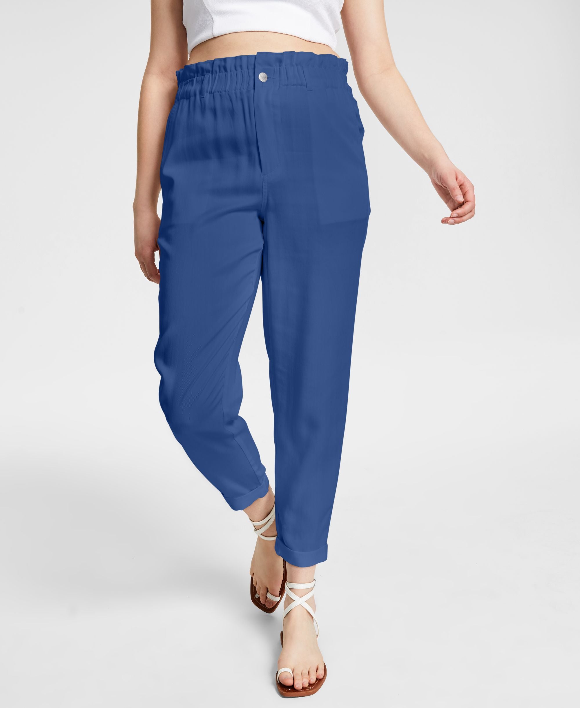 Bar III Womens Paperbag Waist Ankle Pants