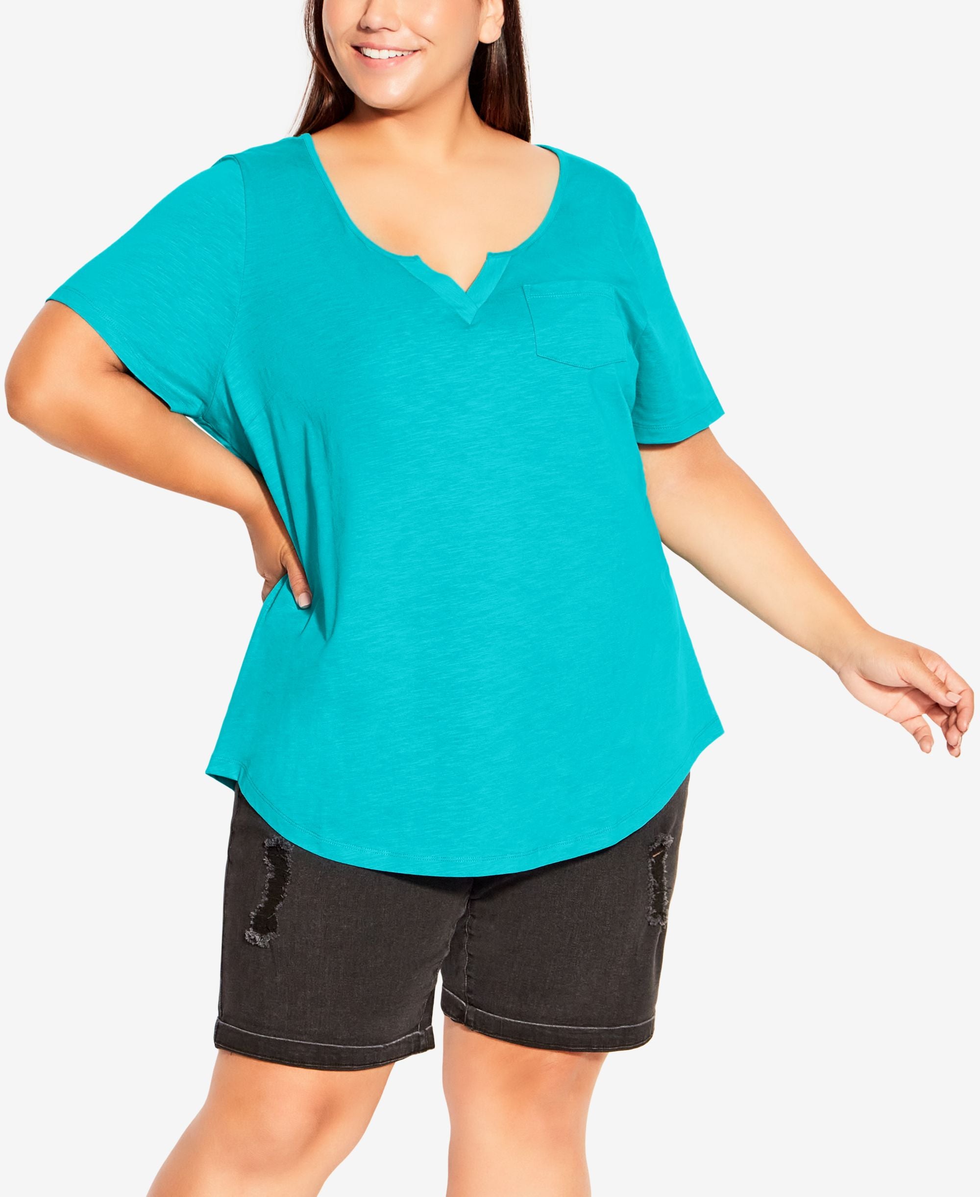 Plus Size Split Neck Top