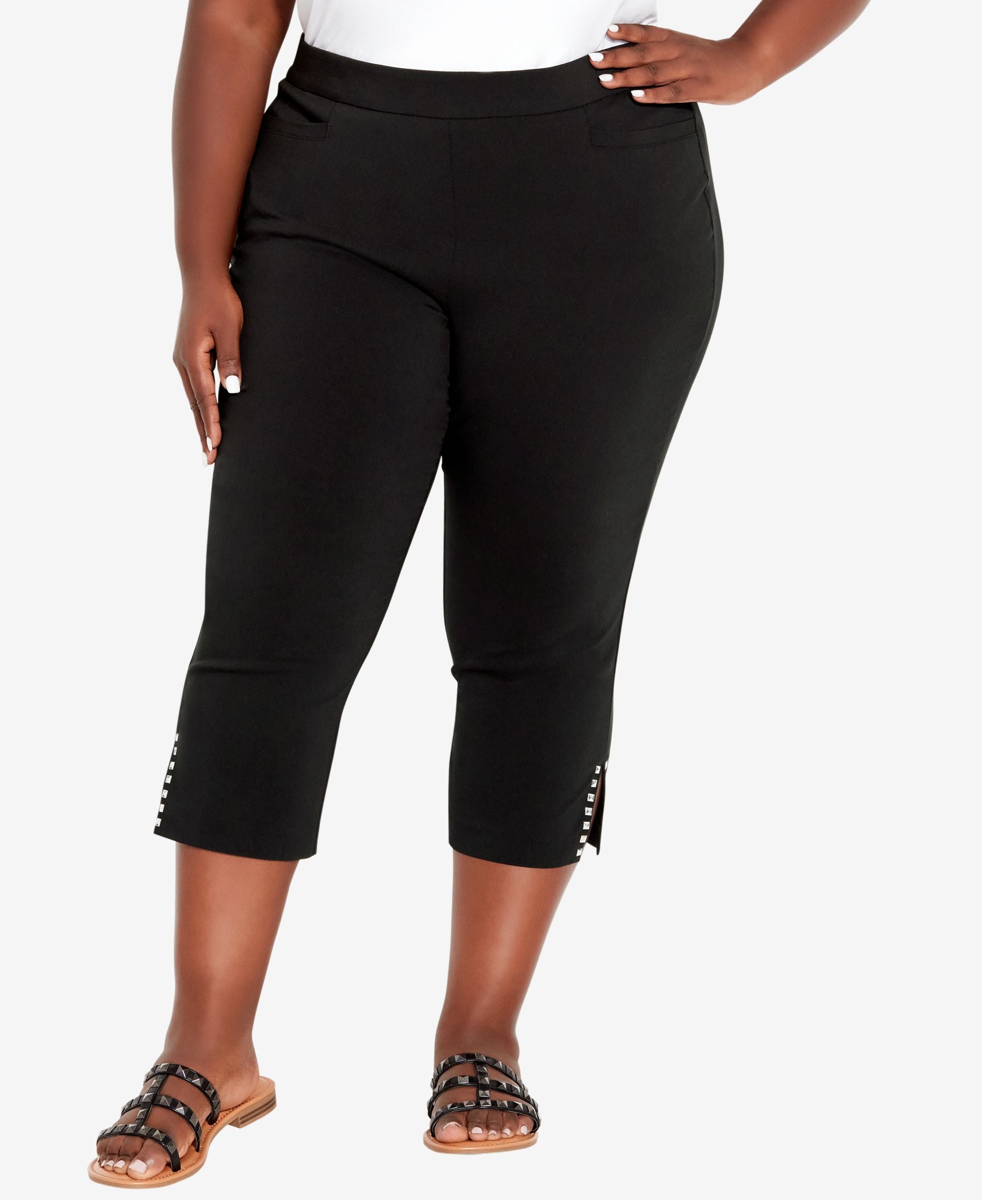 Plus Size Super Stretch Split Hem Capri Pants