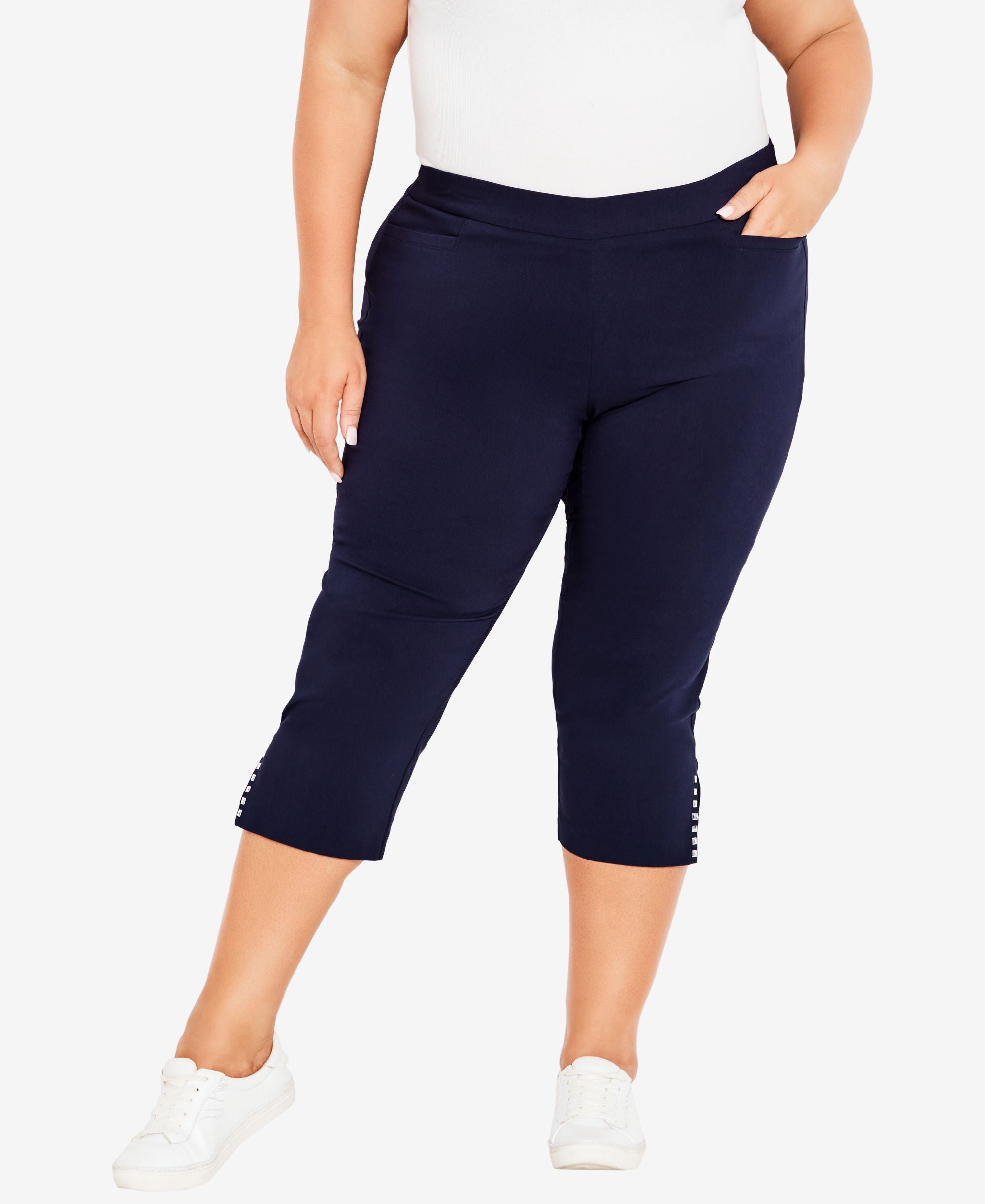 Plus Size Super Stretch Split Hem Capri Pants