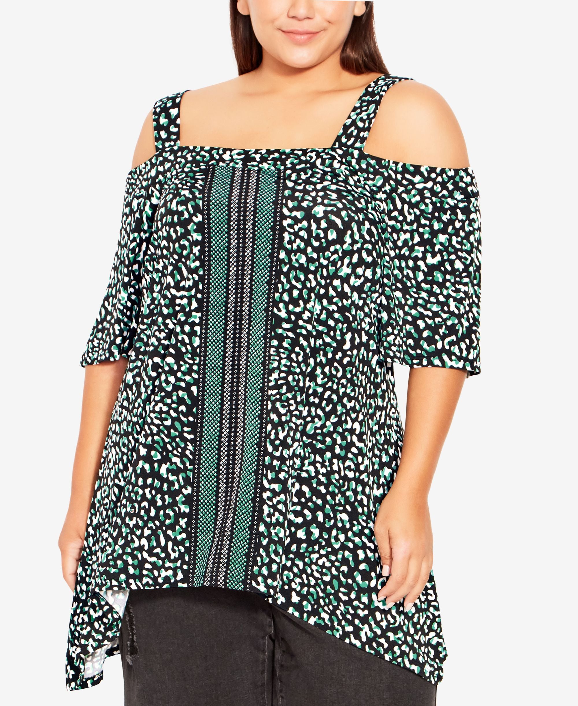 Plus Size Cold Shoulder Placement Tunic Top
