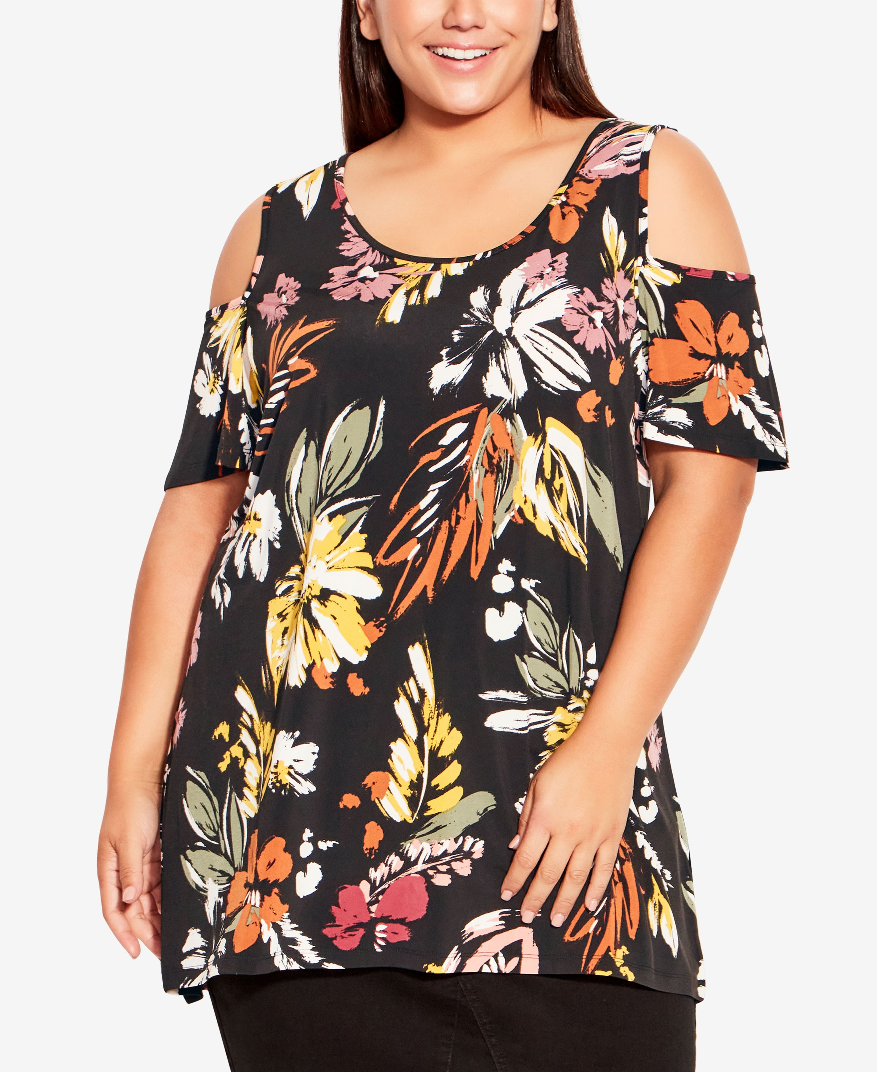 Plus Size Claire Cold Shoulder Print Tunic Top