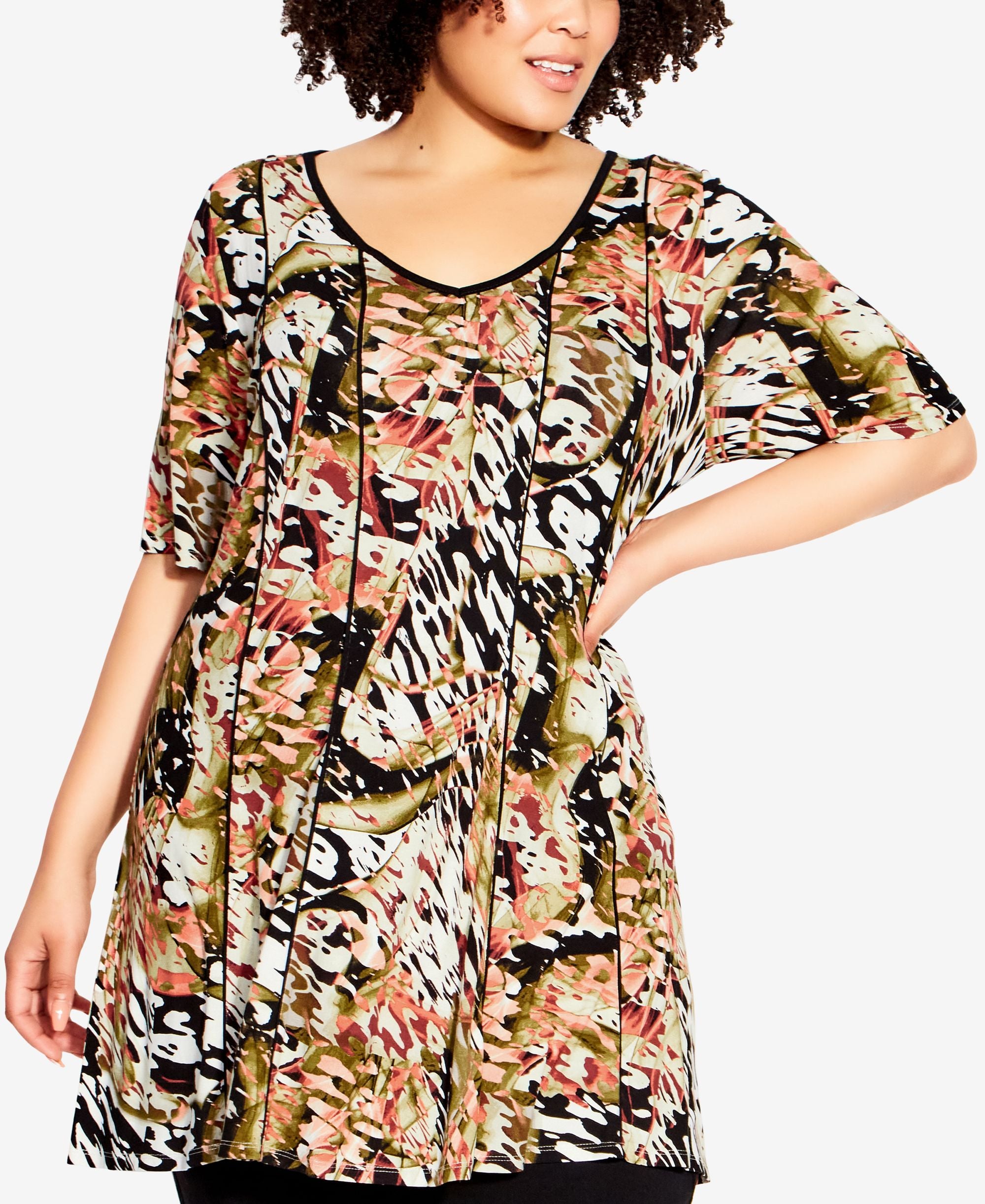Plus Size Swing Panel Print Tunic Top