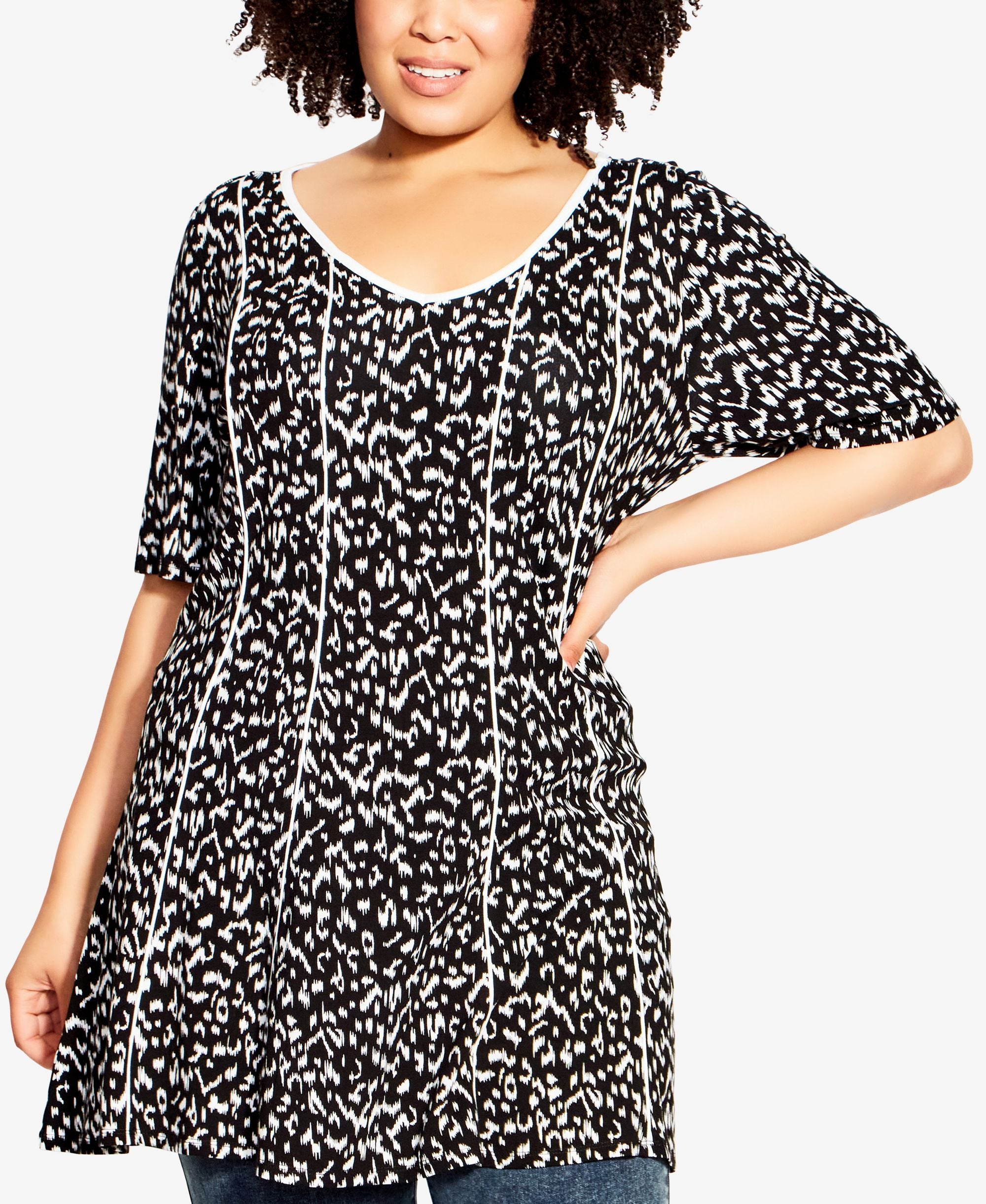 Plus Size Swing Panel Print Tunic Top