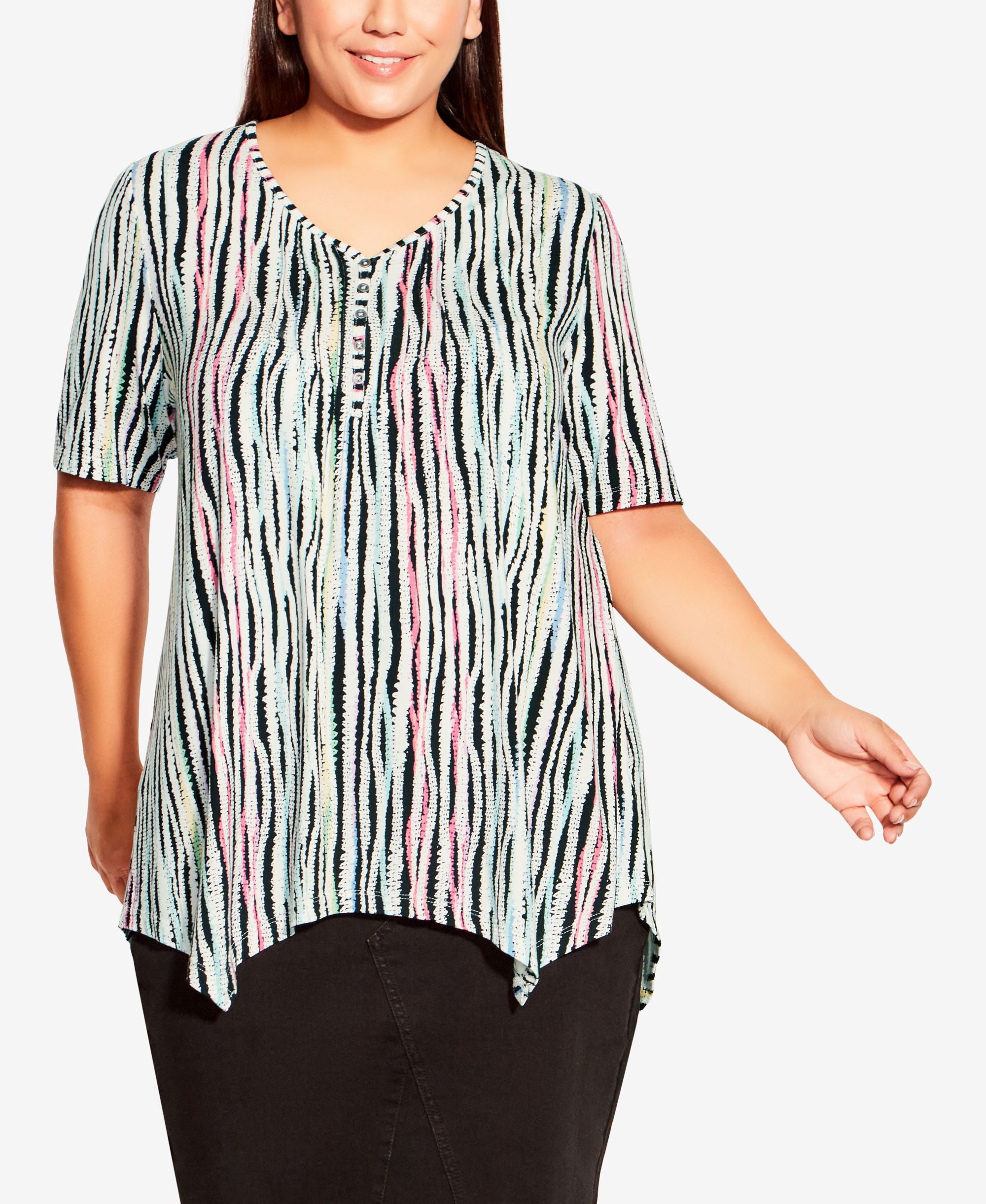 Plus Size Sharkbite Print Top