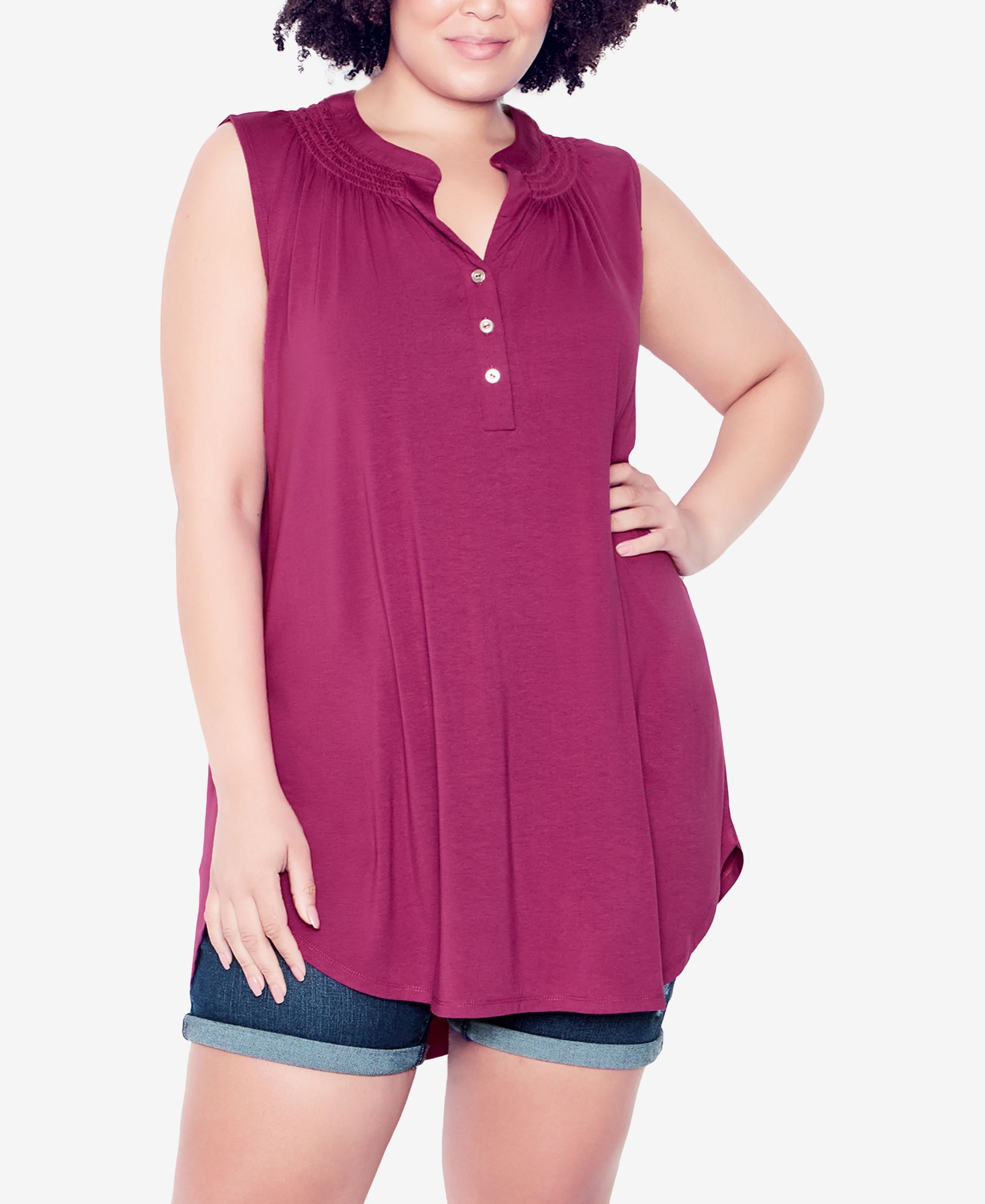 Plus Size Smock Henley Tunic Top